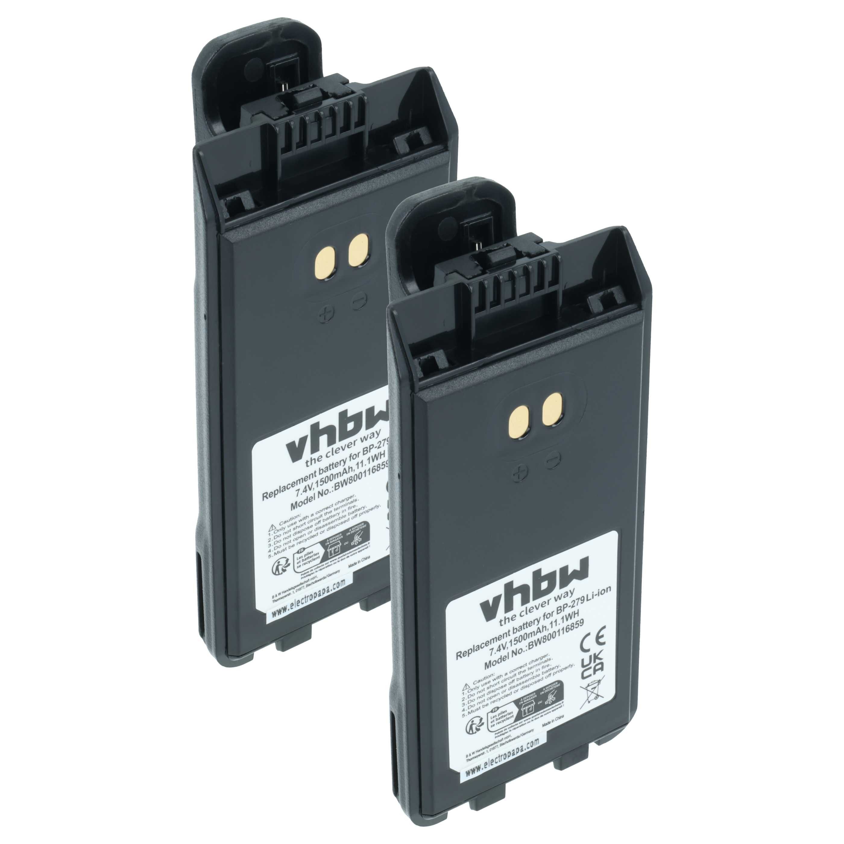 vhbw passend für Icom IC-V88 Funkgerät (1500 mAh, 7,4 V, Li-Ion) Akku Akku Li-Ion 1500 mAh (7,4 V, 2 St), Leistungsfähige Austausch-Akkus für Ihr Funkgerät, Walkie-Talkie