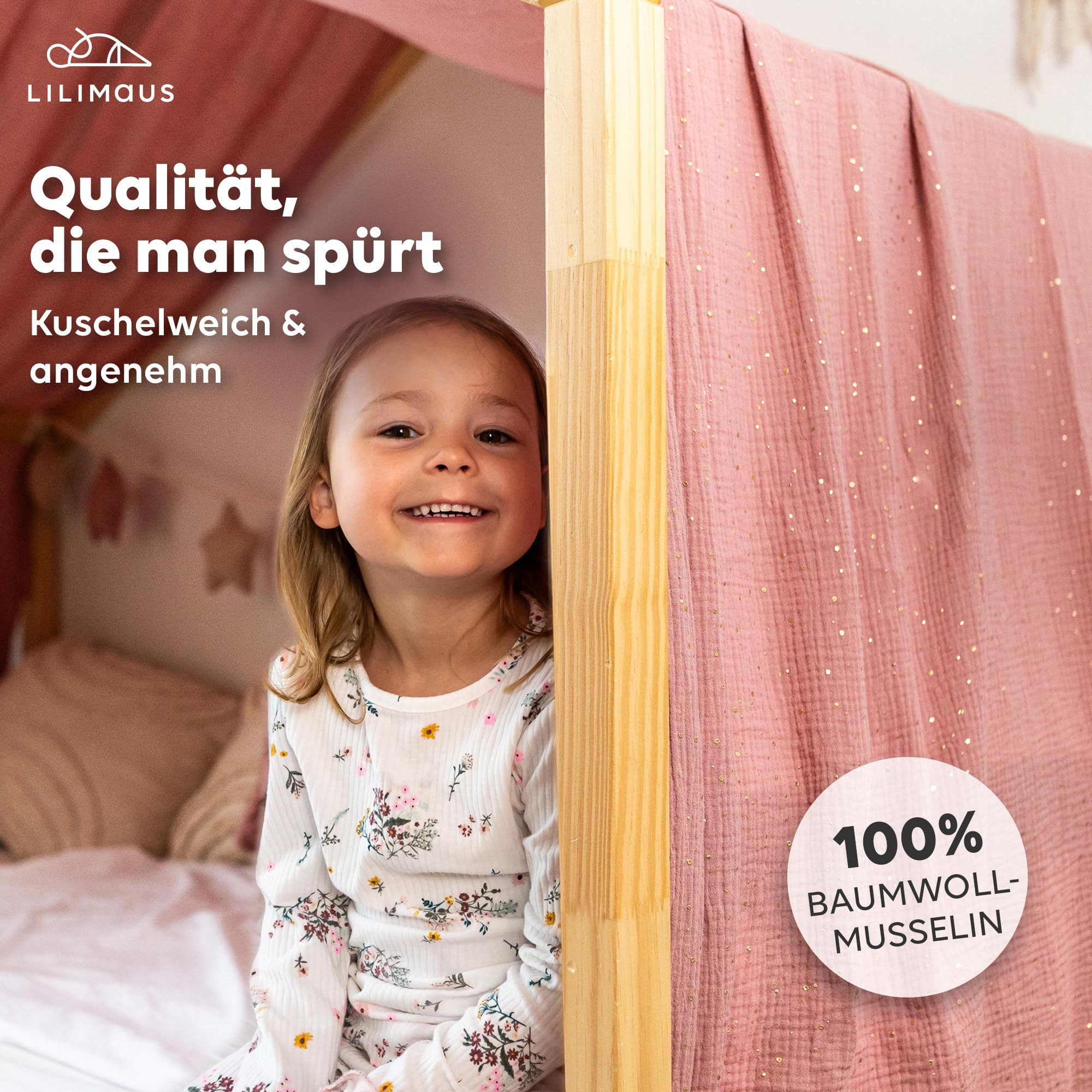 lilimaus Betthimmel Musselin Hausbett Himmel Kinderzimmer Baumwolle mit Gol günstig online kaufen