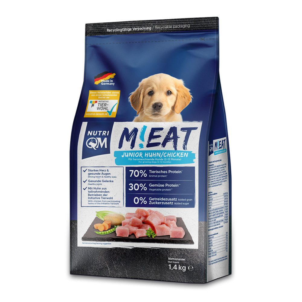 NutriQM M!EAT Junior, getreidefreies Trockenfutter mit ITW-zertifiziertem Huhn, Trockenfutter für: Hunde