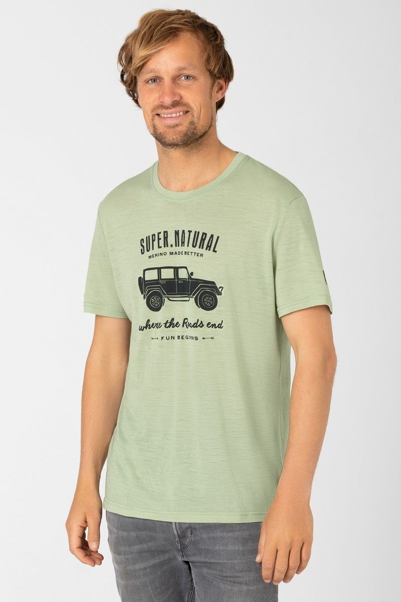 lässiger Merino T-Shirt Print, M Celadan TEE Merino-Materialmix SUPER.NATURAL ALL TERRAIN Green/Urban Chic T-Shirt