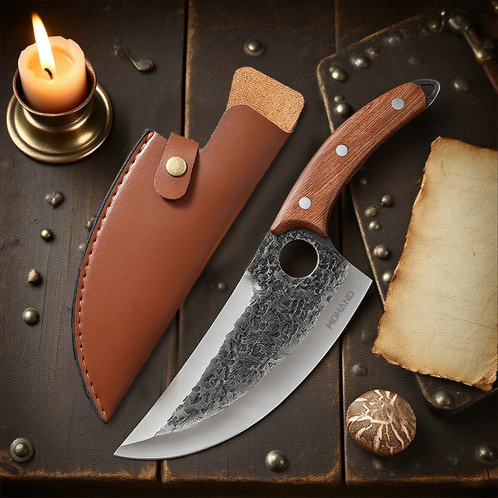 MDHAND Ausbeinmesser Set aus Metzgermesser und Kochmesser aus Kohlenstoffstahl, mit Scheiden – Ideal für heimische Küche, Camping und BBQ