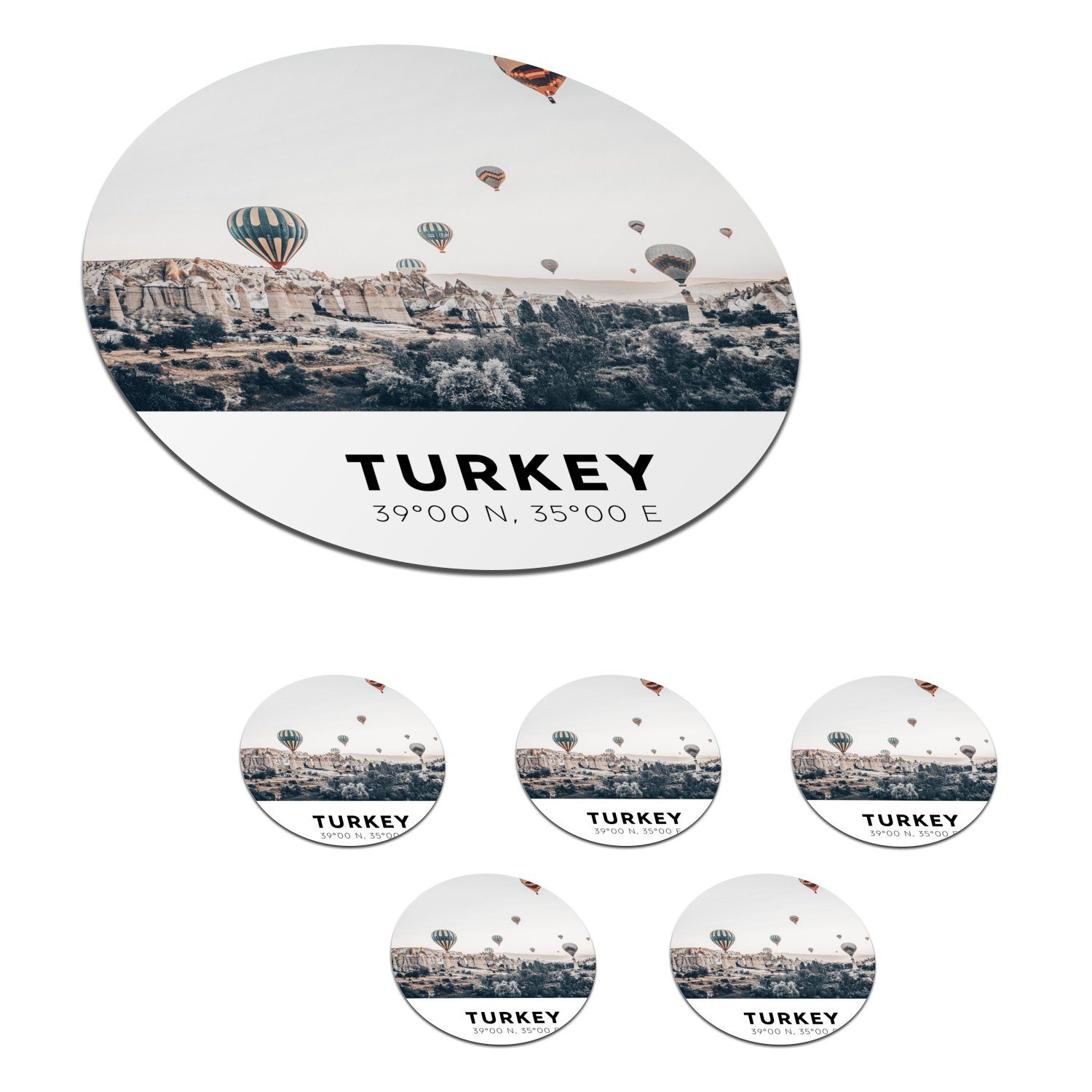 Türkei Tasse, Becher - Zubehör Getränkeuntersetzer, Korkuntersetzer, Gläser, Heißluftballon Glasuntersetzer Tassenuntersetzer, Bäume, - MuchoWow 6-tlg., für