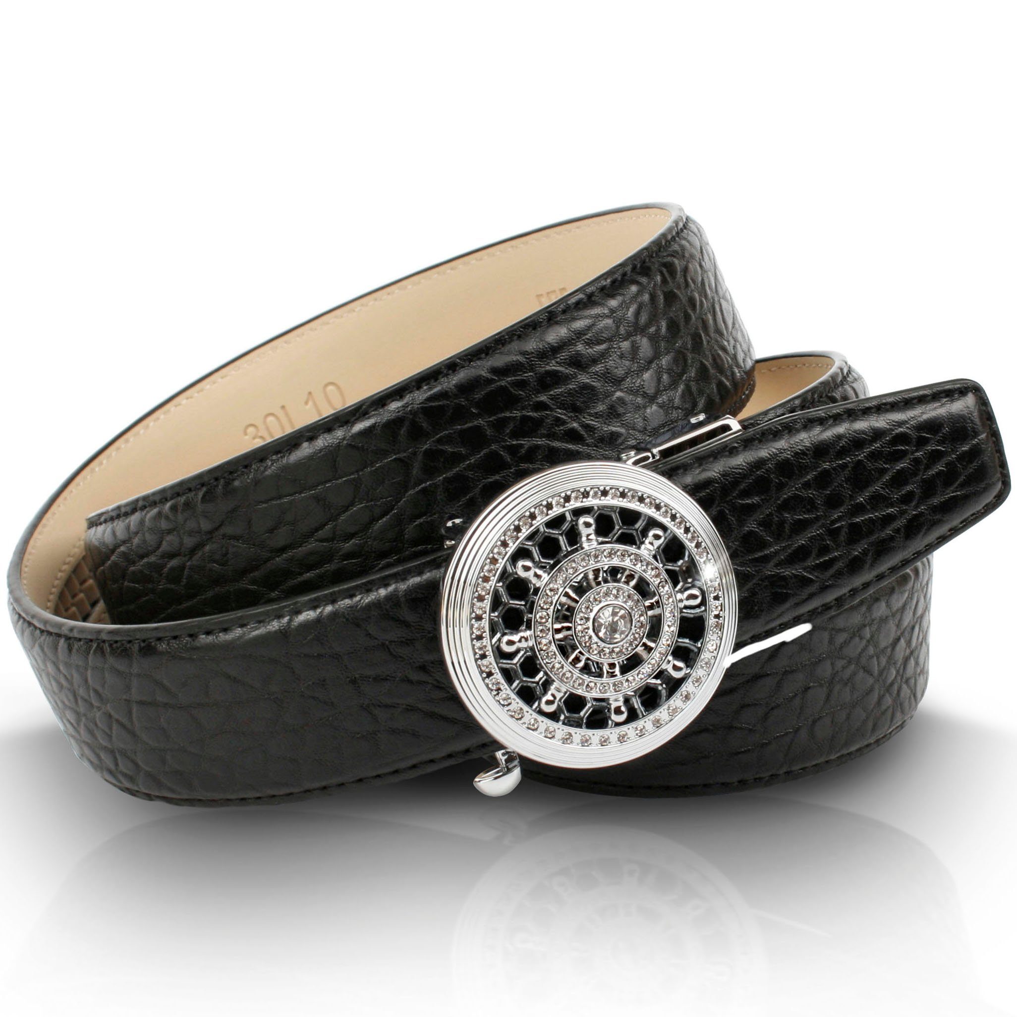 Anthoni Crown Ledergürtel mit silberfarbener und Steuerruder Automatik-Schließe drehendem