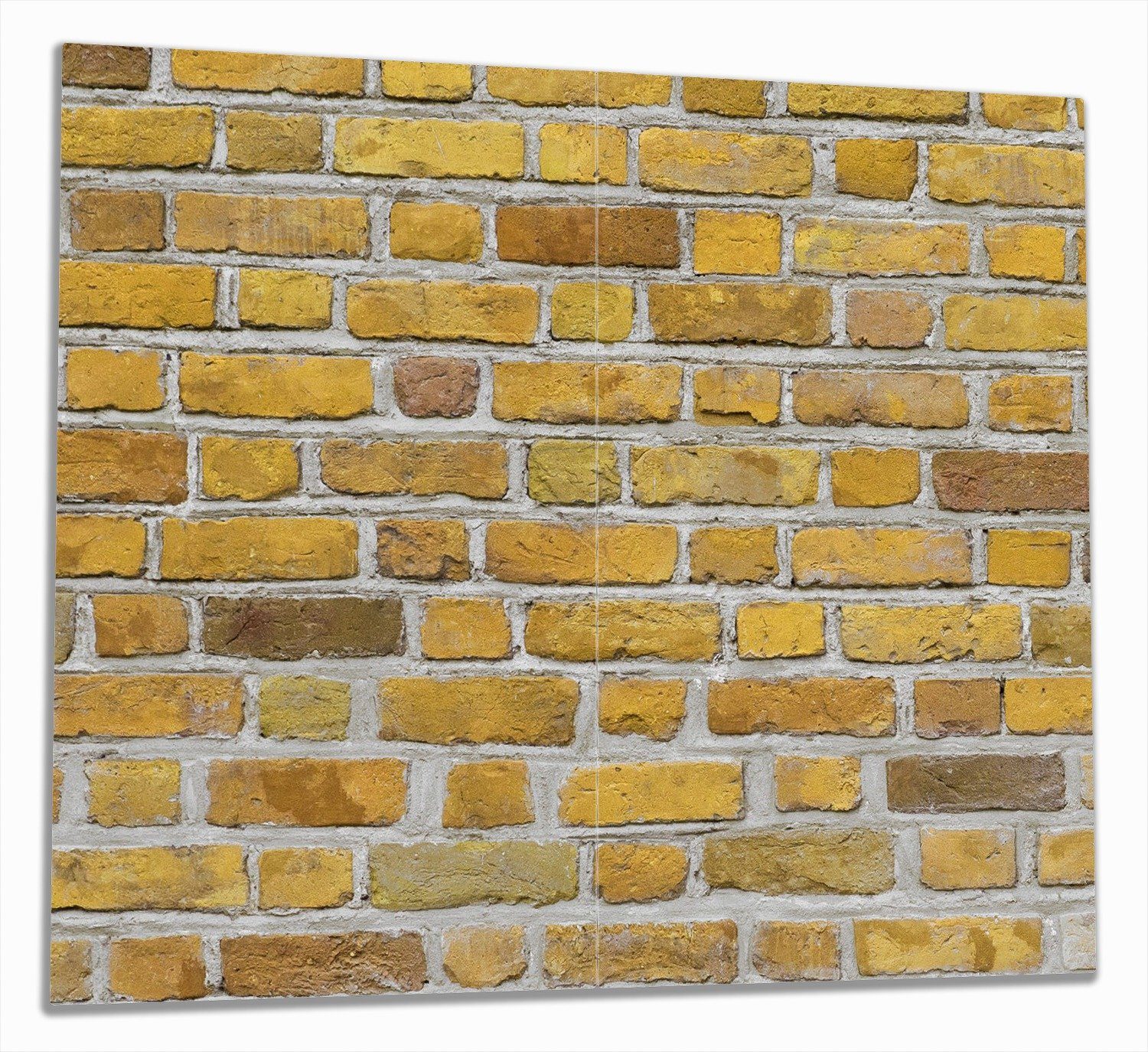 Wallario Herd-Abdeckplatte Ziegelsteinwand in gelb - Backsteine, ESG-Sicherheitsglas, (Glasplatte, 2 tlg., inkl. 5mm Noppen), verschiedene Größen