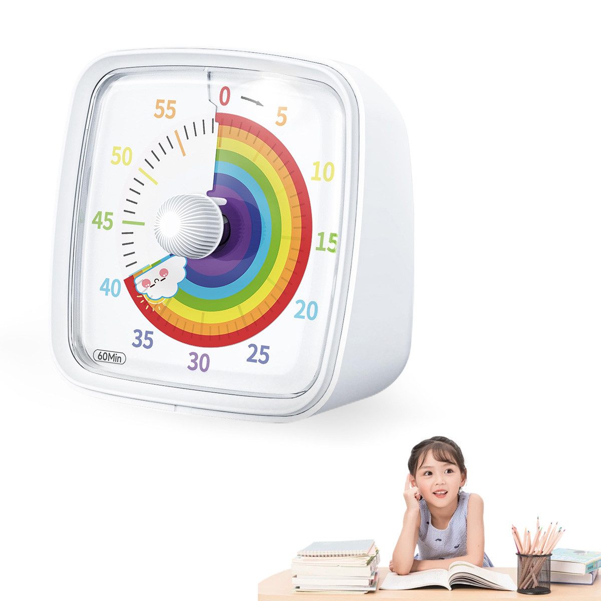 Stoppuhr Visueller Timer mit Regenbogen Muster, 60-Minuten-Countdown-Timer