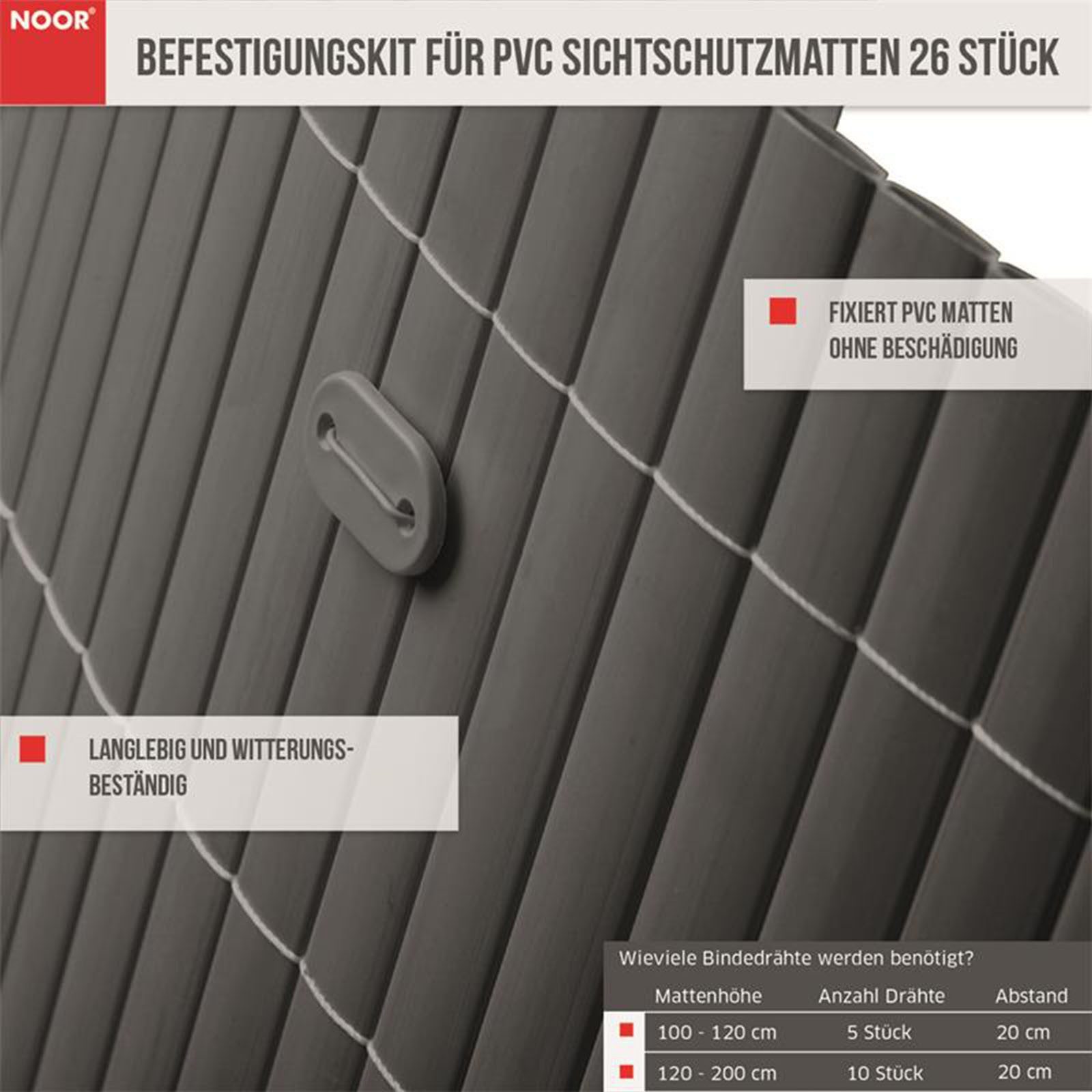 NOOR Sichtschutzbefestigung Befestigungs-Kit für PVC Sichtschutzmatten - 26 günstig online kaufen