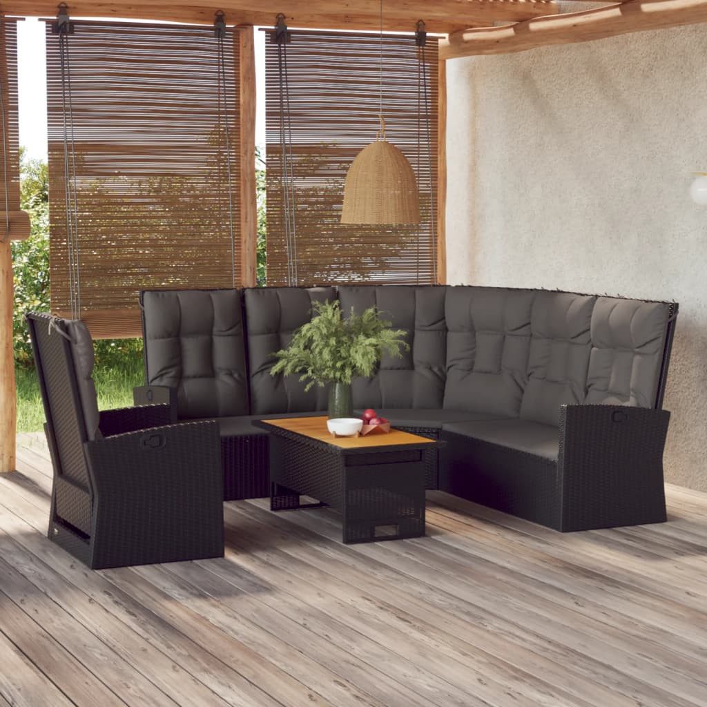 vidaXL Gartenlounge-Set 3-tlg. Garten-Lounge-Set mit Kissen Schwarz Poly Rattan, (3-tlg)