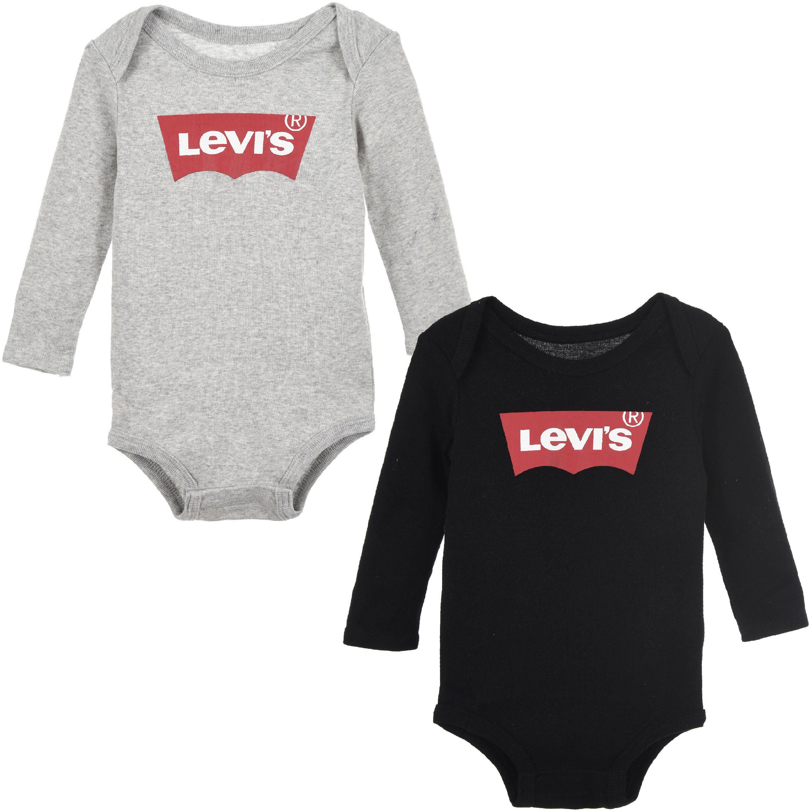 Levi's® (2-tlg) Langarmbody 2PK BODYSUIT LS UNISEX grey-meliert, Kids schwarz BATWING