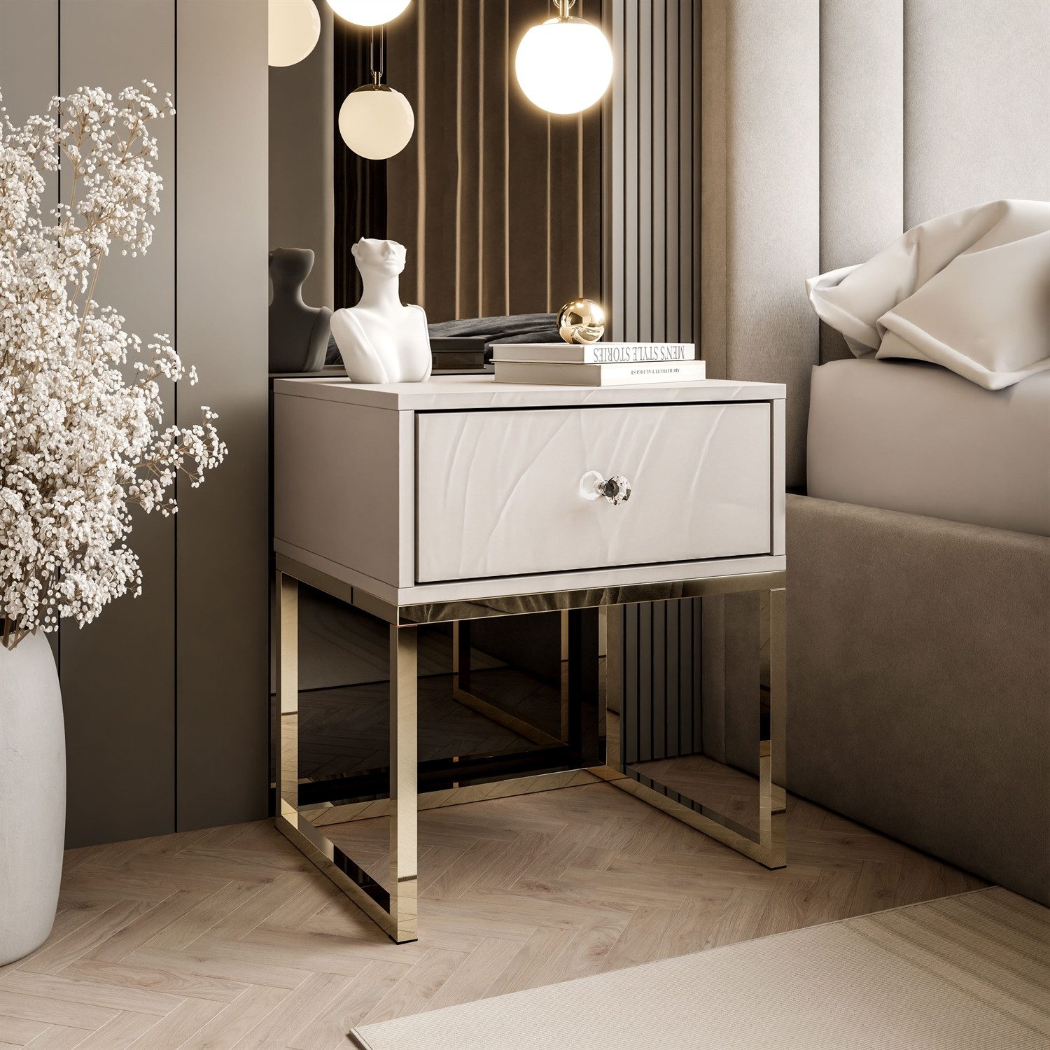 Lookway Nachttisch BLANCO Kaschmir auf verchromtem günstig online kaufen