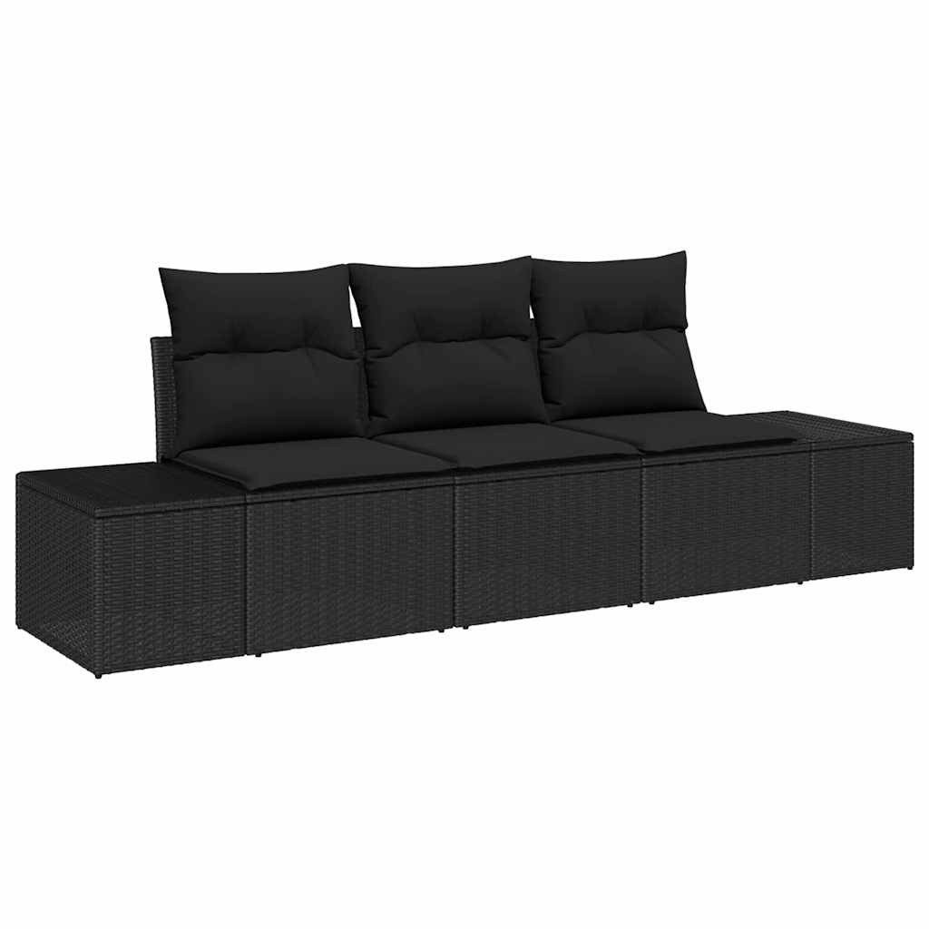 vidaXL Loungesofa Gartensofa-set mit Speicher 3 pcs Schwarz Poly-Rattan, 3 Teile