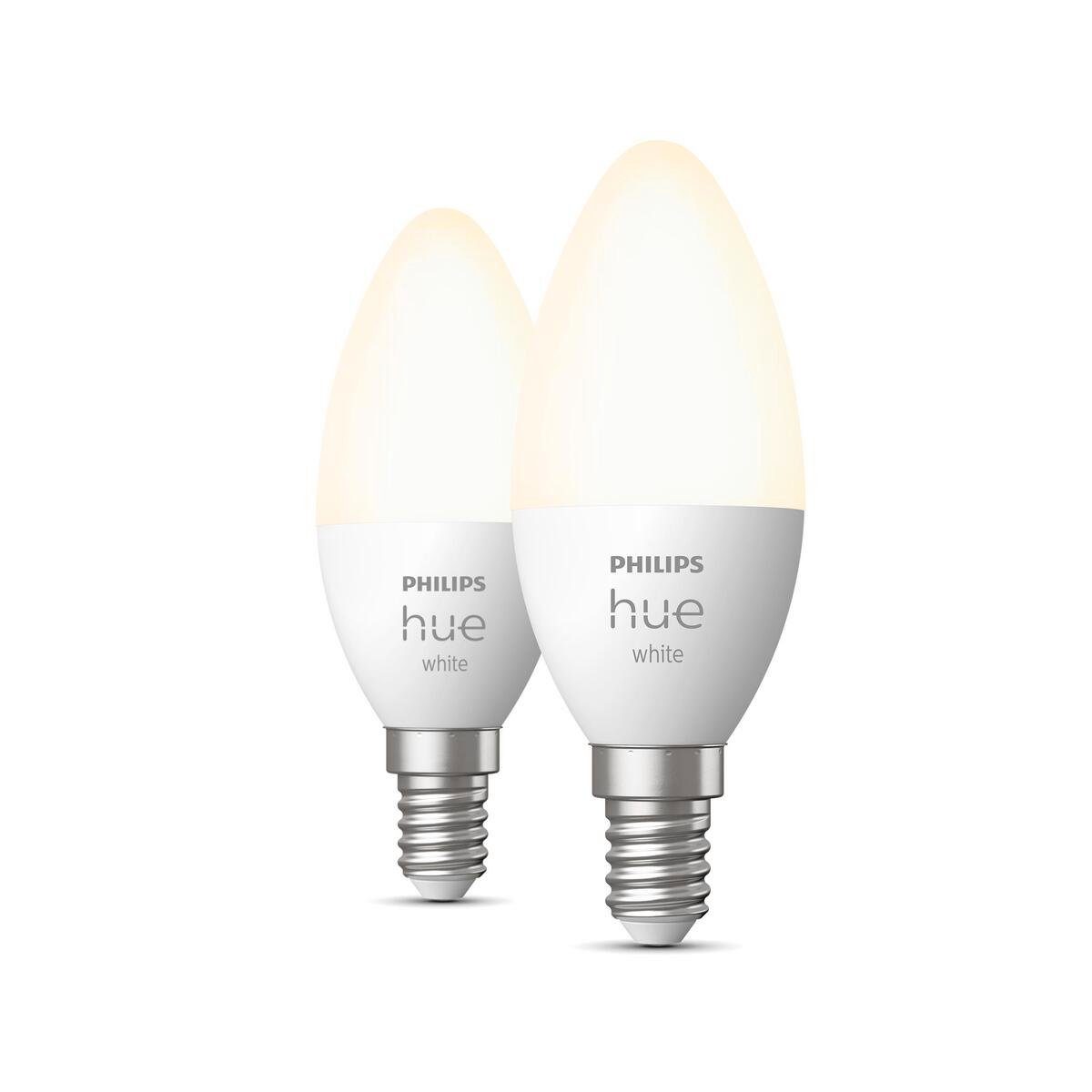 Philips Hue LED-Leuchtmittel E14 LED Leuchtmittel Kerze Doppelpack, E14, Warmweiß