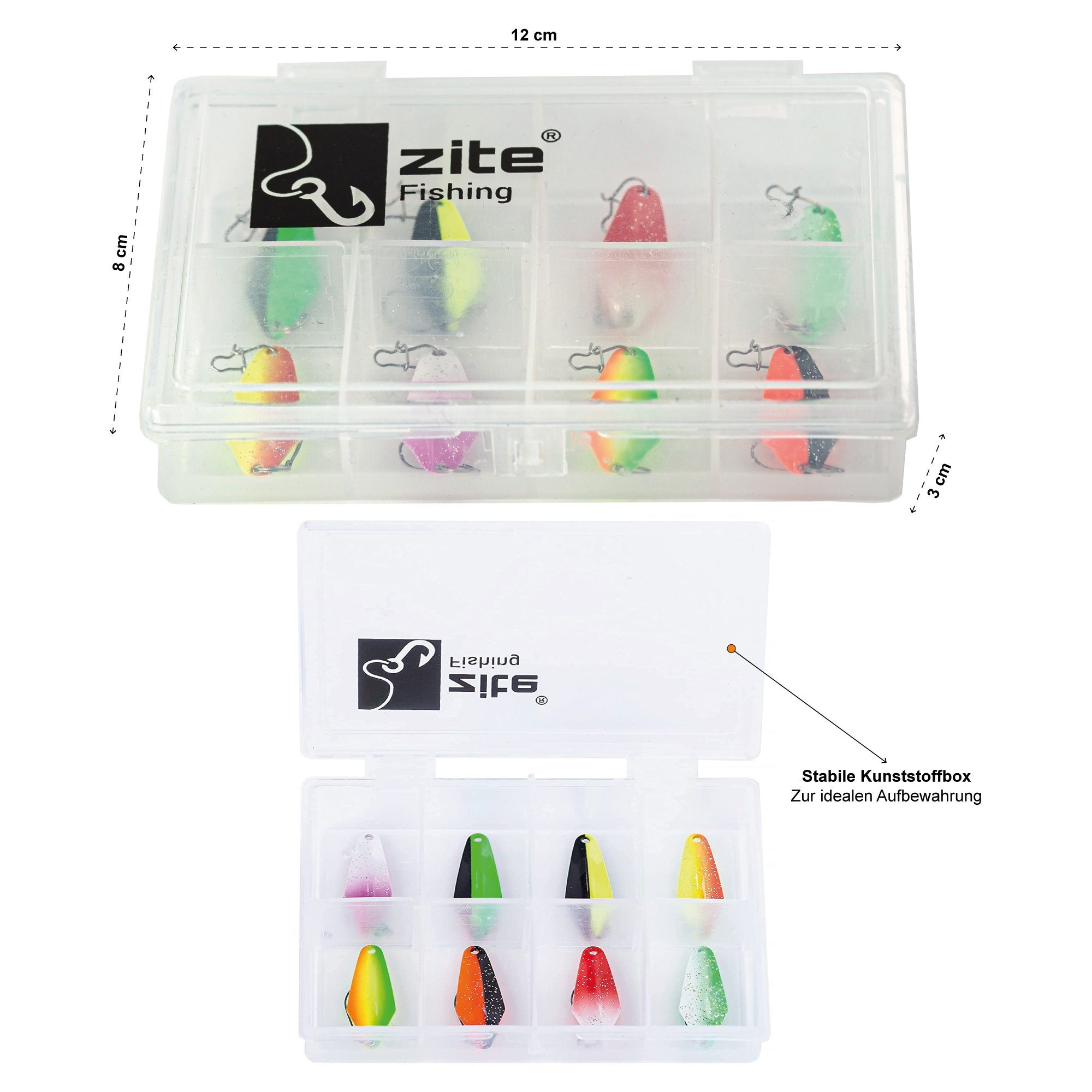 Trout Stück Zite & zweiseitig farbig Sortiment Kunstköder 8 UV-aktiv Forellenblinker -