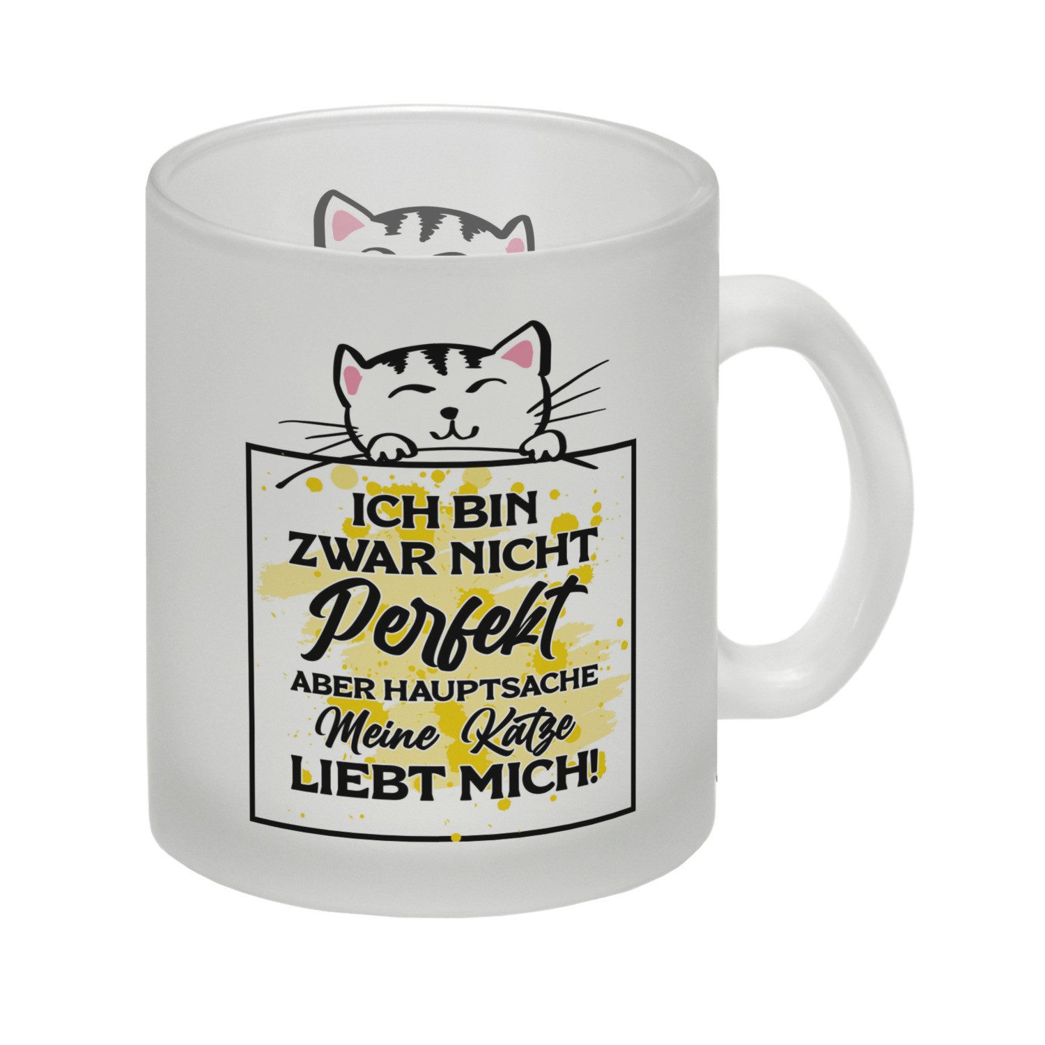 speecheese Tasse Meine Katze liebt mich Katzen Spruch Glas Tasse für