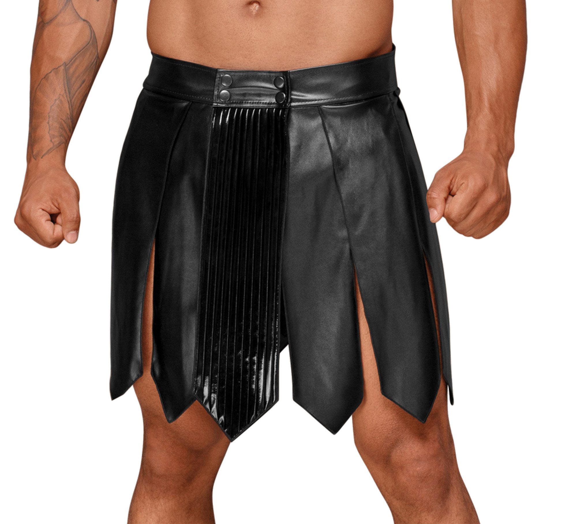 Noir Handmade Men Collection Faltenrock Herren Verkleidung Kunstleder wetlook Gladiator Rock mit Zierfalte