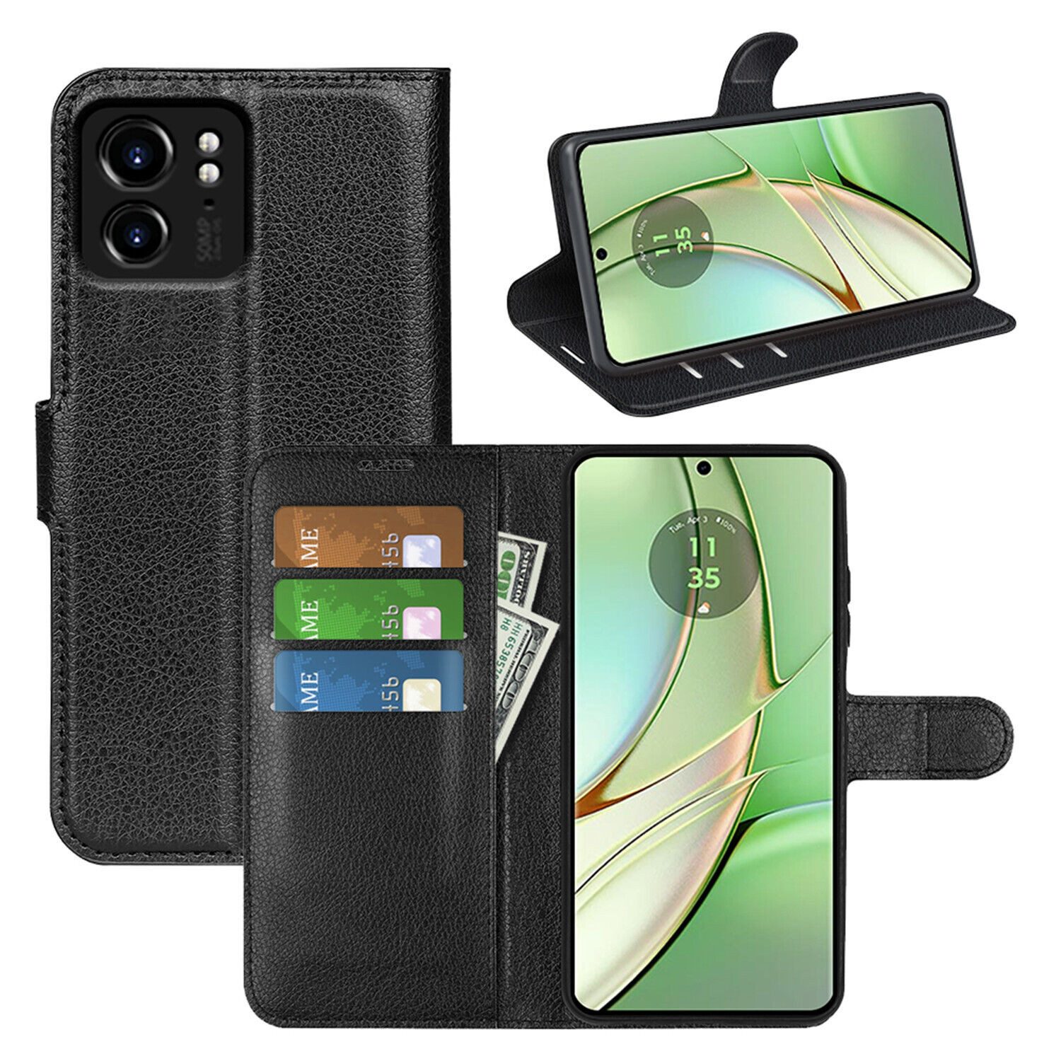 betterfon Handyhülle Handytasche für Motorola Edge 40 Neo Klapphülle Schwarz, 3 Kartenfächer, Magnetverschluss & Standfunktion im Lederlook