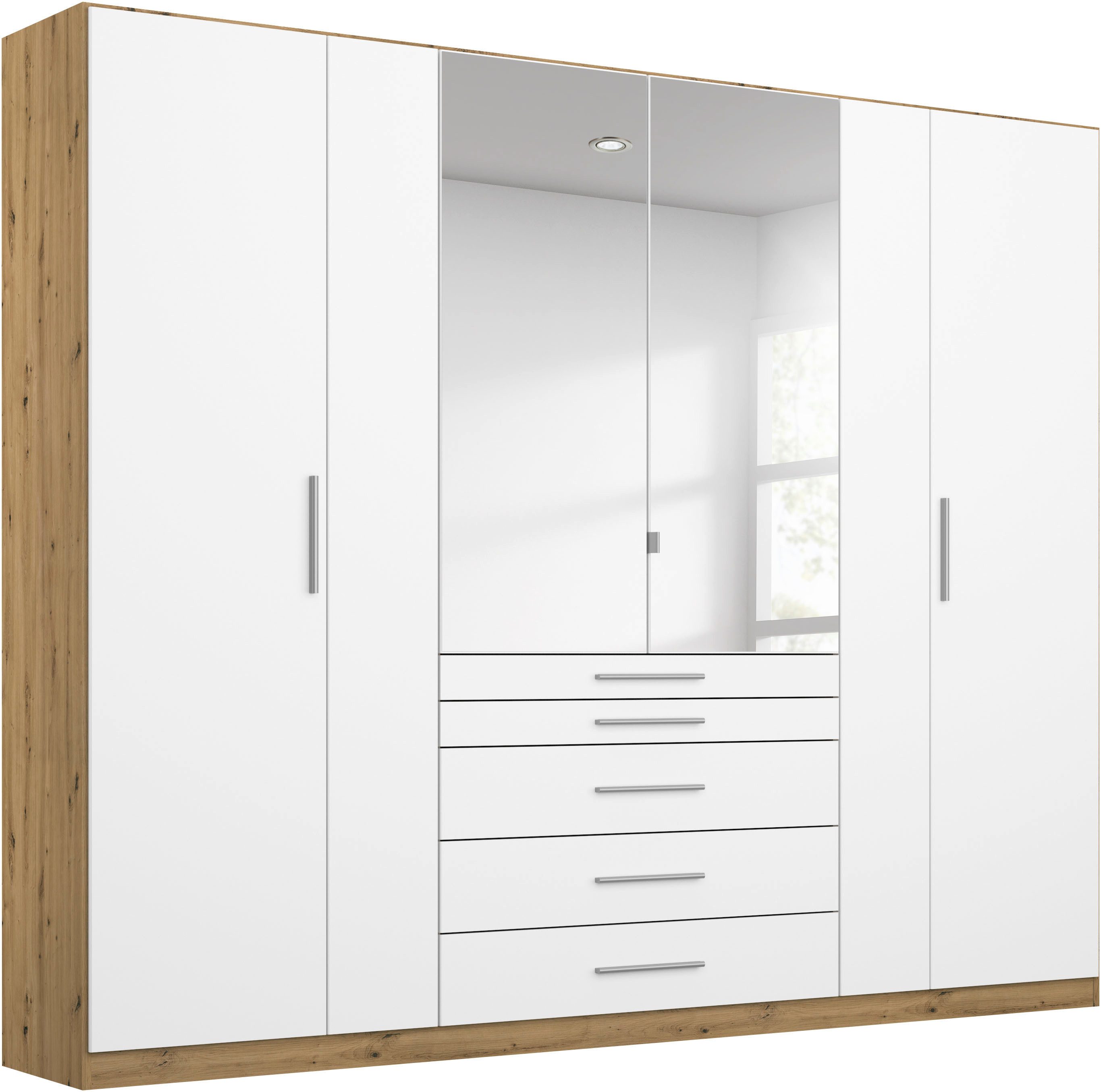 rauch Kleiderschrank Schrank Drehtürenschrank Ankleide Garderobe Schlafzimmer WEINGARTEN (Breiten: 181/225/270 cm, Höhe 210 cm) mit Spiegel, oberste Schublade mit Einteilung MADE IN GERMANY