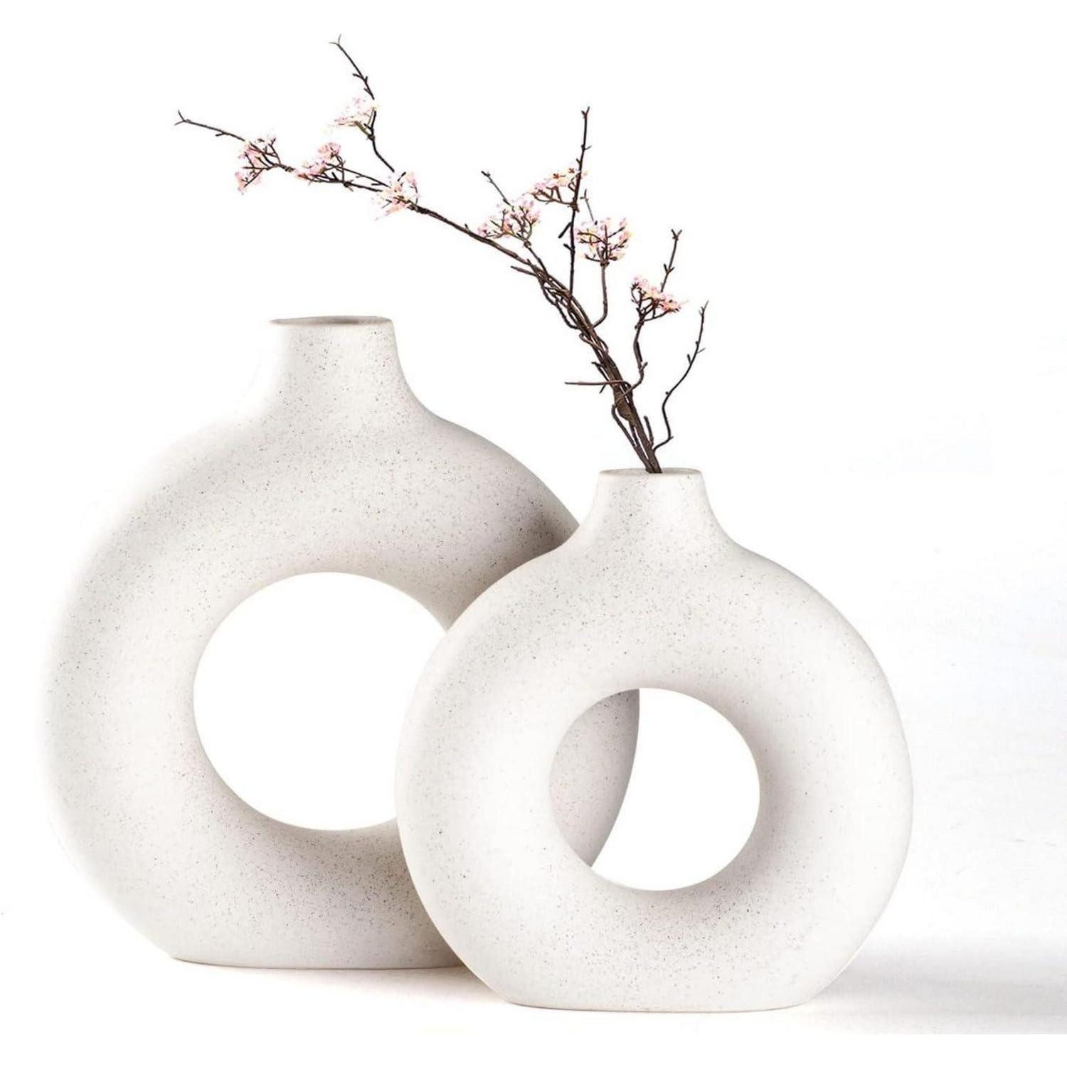 LuxusKollektion Dekovase Vasen Pampasgras Keramik Blumen Kunsthandwerk Ornamente 2 pièces Beige
