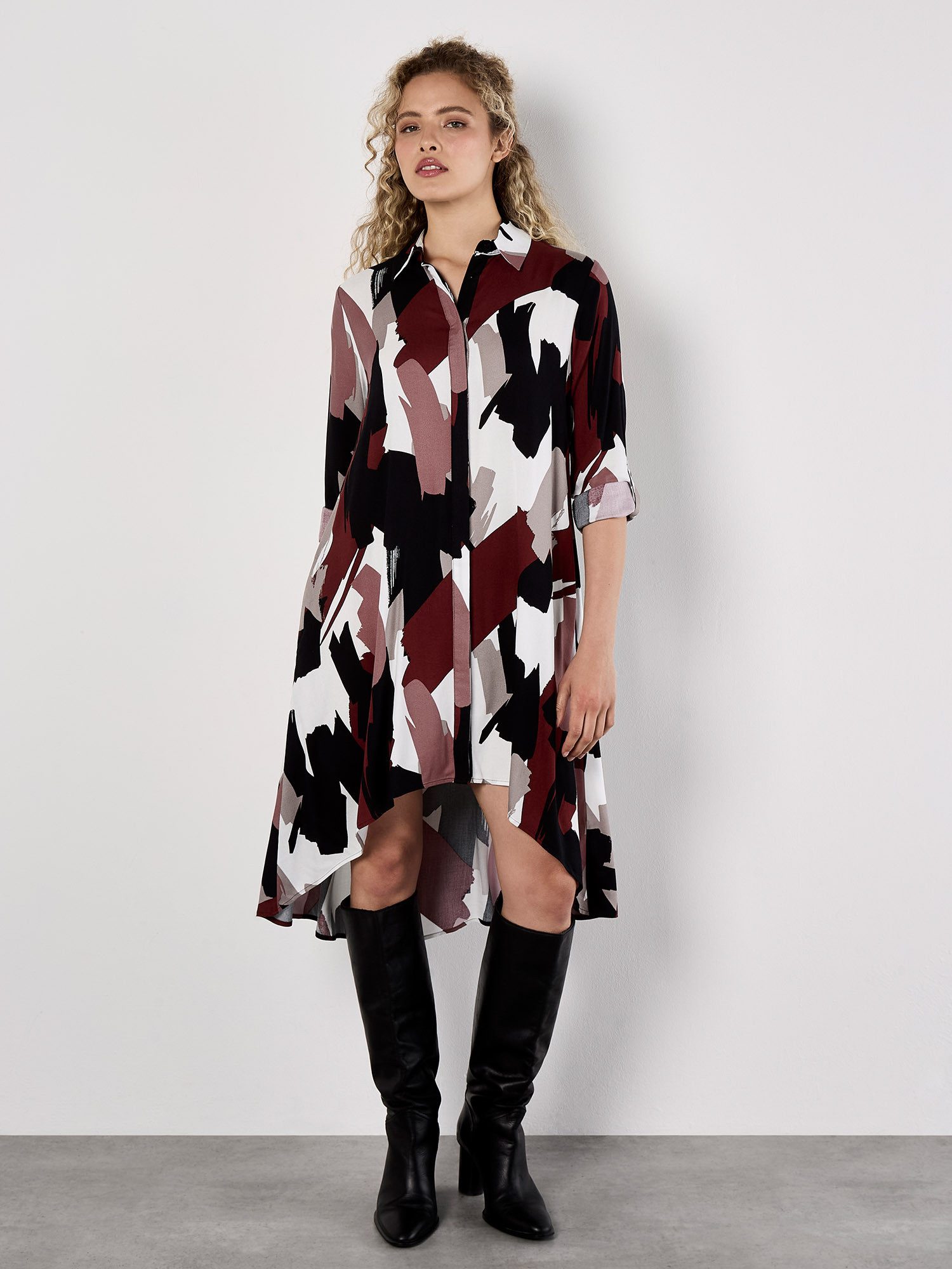 Apricot Druckkleid Hemdkleid, (1-tlg) mit verdeckter Knopfleiste