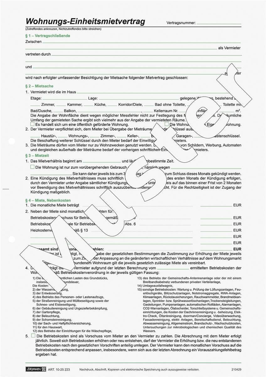 Formularblock BRUNNEN 1025223 Formular "Wohnungs-Einheitsmietvertrag" A4