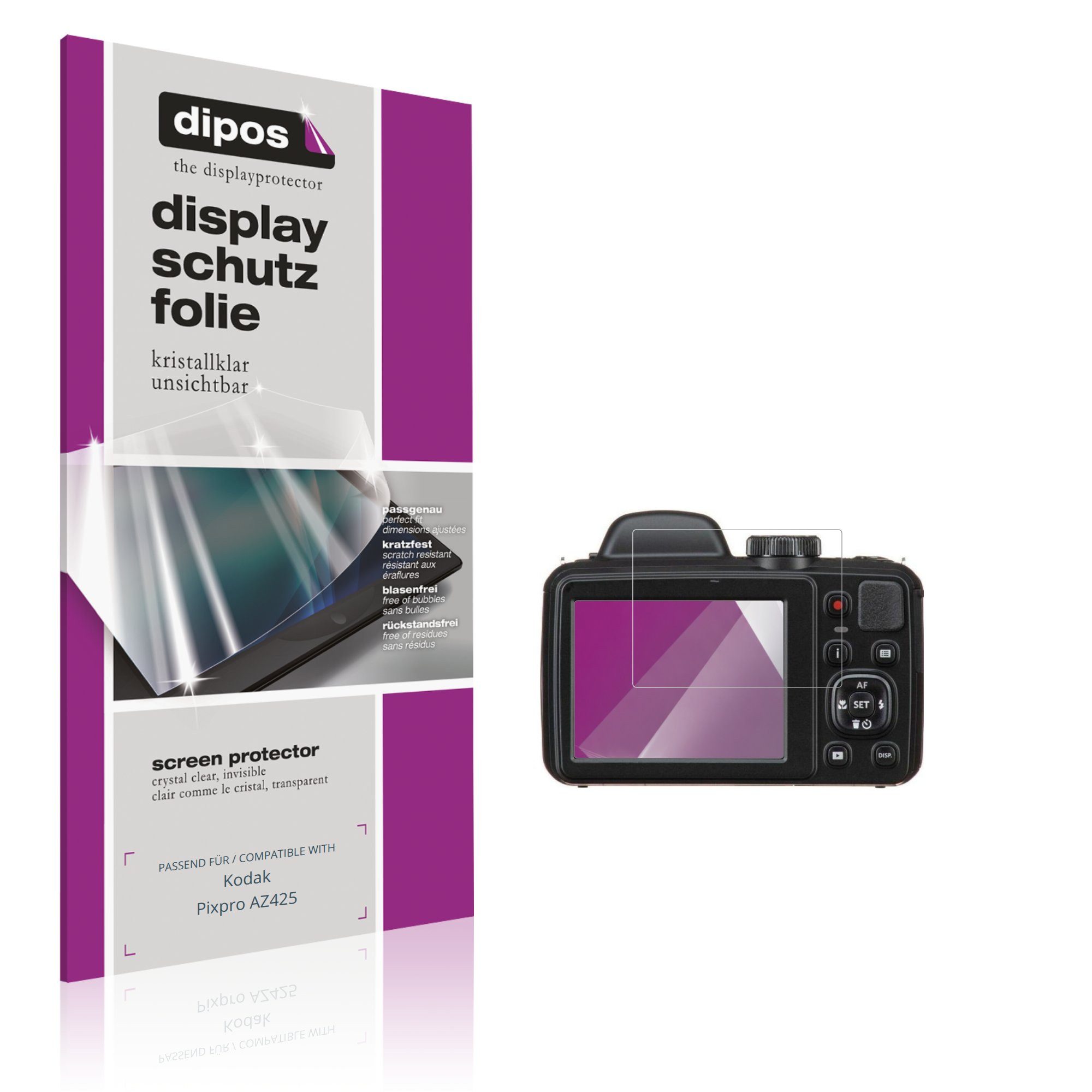 dipos Displayschutzfolie Schutzfolie für Kodak Pixpro AZ425, 4 Stück, Displayschutz Schutz Folie Made in Germany