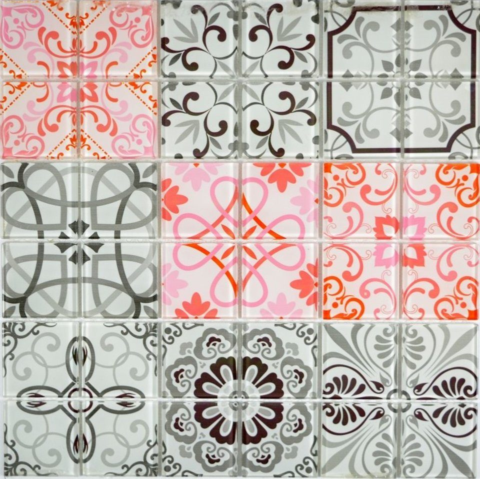 Wandfliese Glasmosaik Mosani rot Dekorative Küchenwand, Mosaikfliesen Wandverkleidung Retro grau