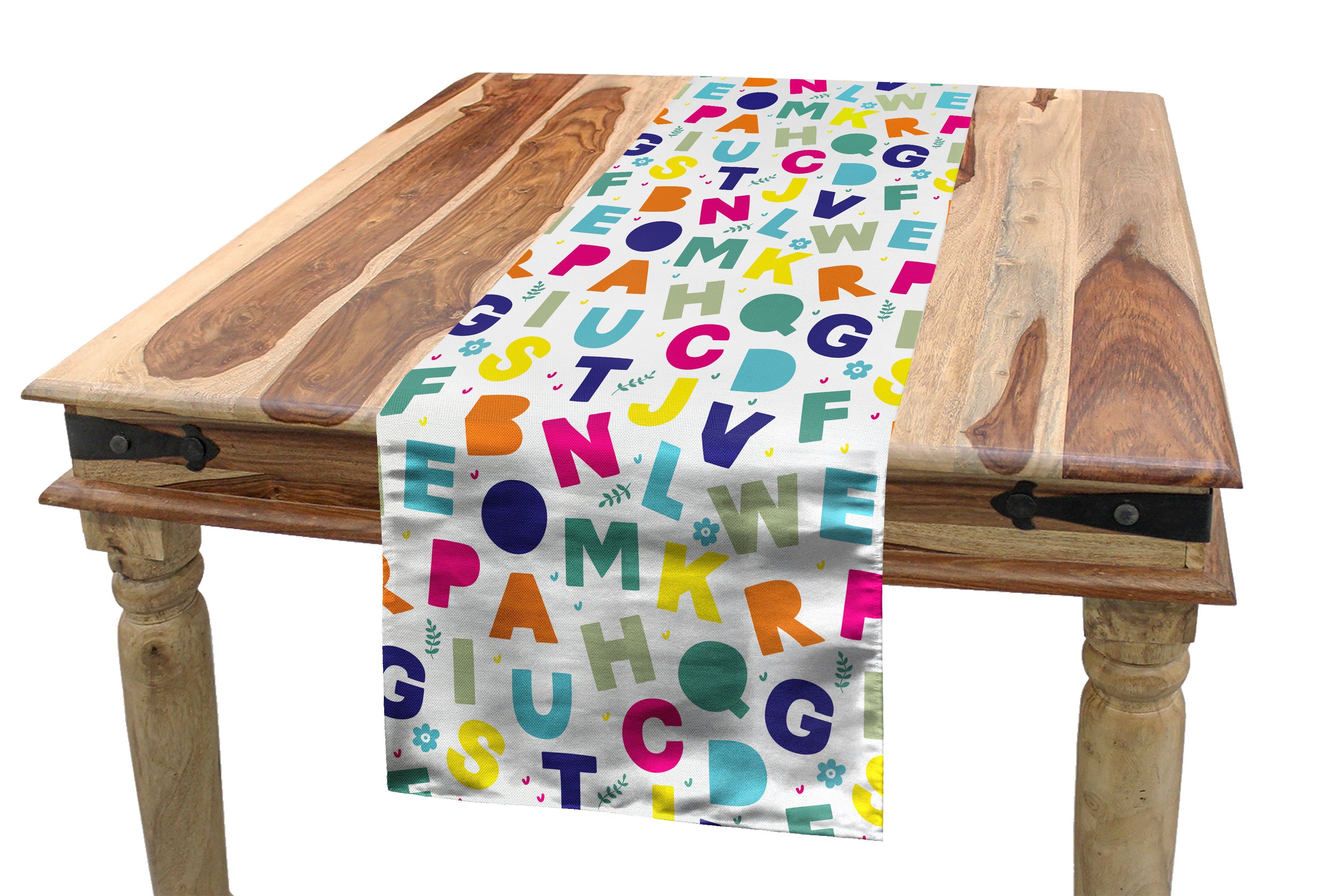 Abakuhaus Tischläufer Esszimmer Küche Rechteckiger Dekorativer Tischläufer, Alphabet Einfache bunte Buchstaben