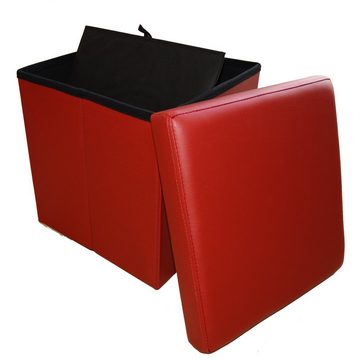 style home Sitzhocker faltbare Sitzbank mit Stauraum (Aufbewahrungsbox mit Deckel, gepolstert Sitzwürfel Fußhocker, Sitztruhe aus Kunstleder), für Wohnzimmer Schlafzimmer, 38 * 38 * 38 cm Dunkelrot