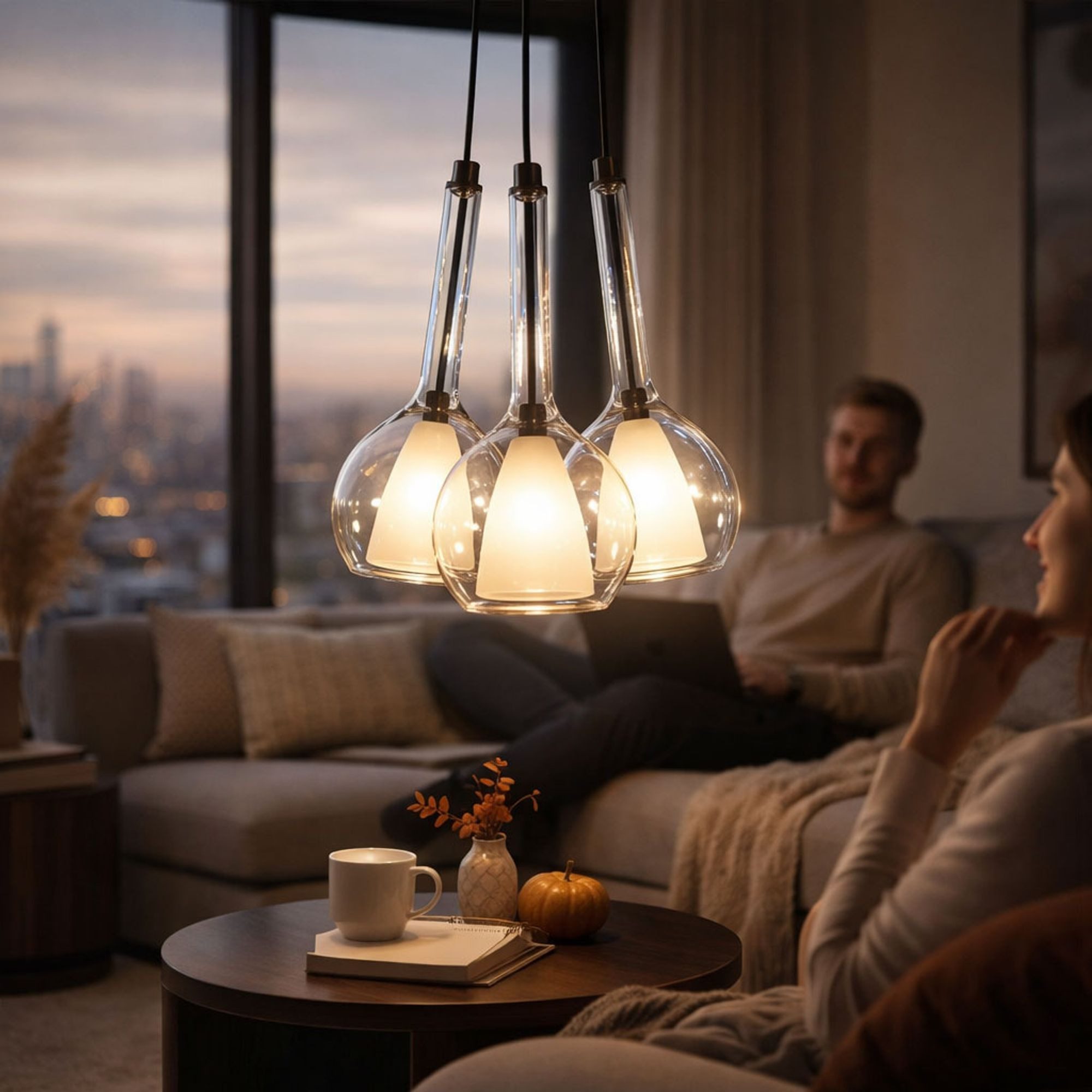 s.luce Pendelleuchte s.luce Belluna Glas-Pendelleuchte Cluster 3-flammig Braun