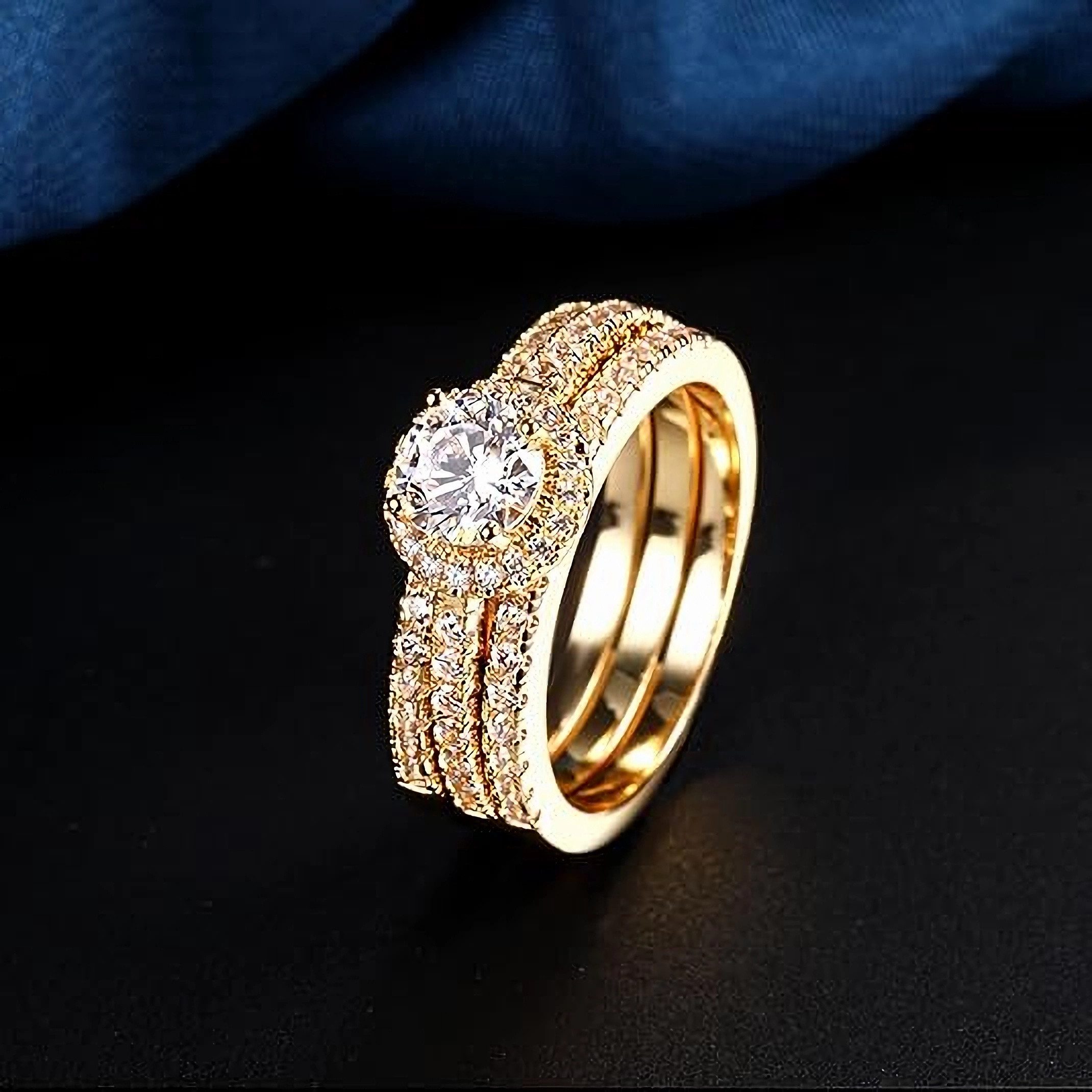 Jumpeak Trauring 585gold Dreier-Ring-Design 1ct tränenförmige Gestalt Labordiamant, Brautring Set, Damenringe, Geburtstags- und Jubiläumsgeschenkek