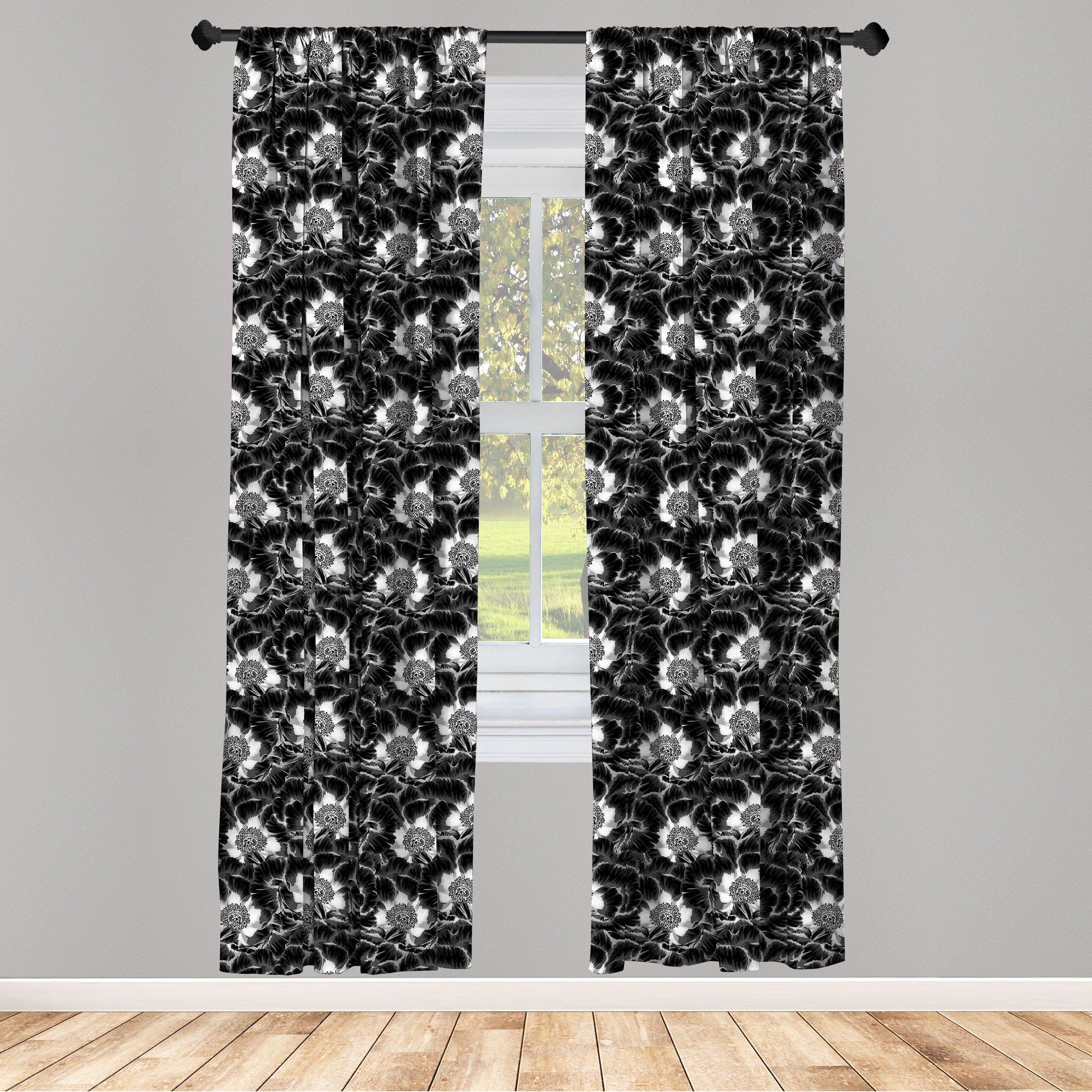 Gardine Vorhang Microfaser, für Monochrome Kunst Wohnzimmer Abakuhaus, Schlafzimmer Baum-Pfingstrose Blumen Dekor