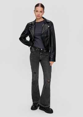 QS 5-Pocket-Jeans Jeans Reena / Slim Fit / High Rise / Flared Leg Waschung, Destroyes