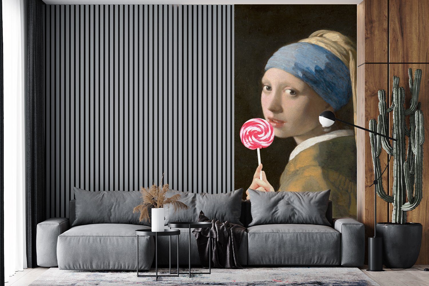 Küche, Vermeer Das bedruckt, Wohnzimmer für dem Mädchen Vliestapete - Schlafzimmer Fototapete Lollipop, - St), Perlenohrring mit Fototapete Matt, (2 MuchoWow