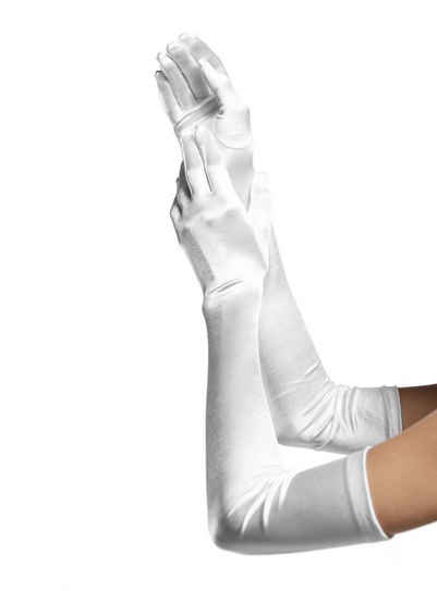 Leg Avenue Kostüm Satin Handschuhe extra lang weiß, Lange Damenhandschuhe aus feinem Stoff