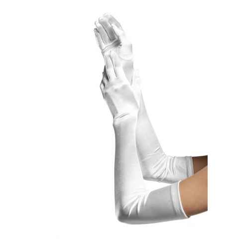 Leg Avenue Kostüm Satin Handschuhe extra lang weiß, Lange Damenhandschuhe aus feinem Stoff