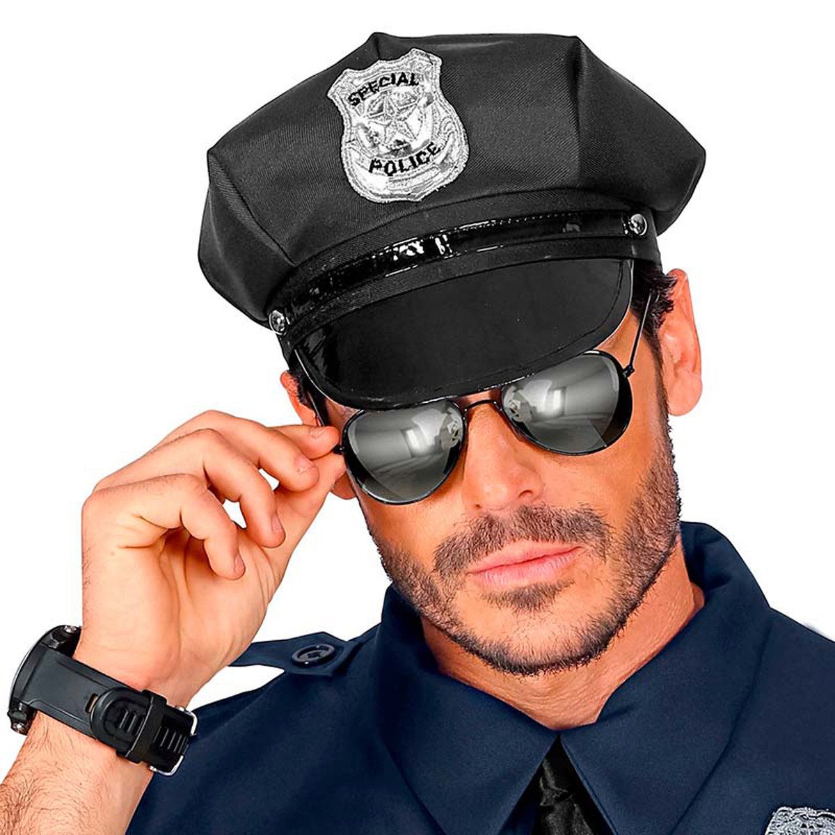 Widmann S.r.l. Verkleidungsmaske Brille Polizist verspiegelt