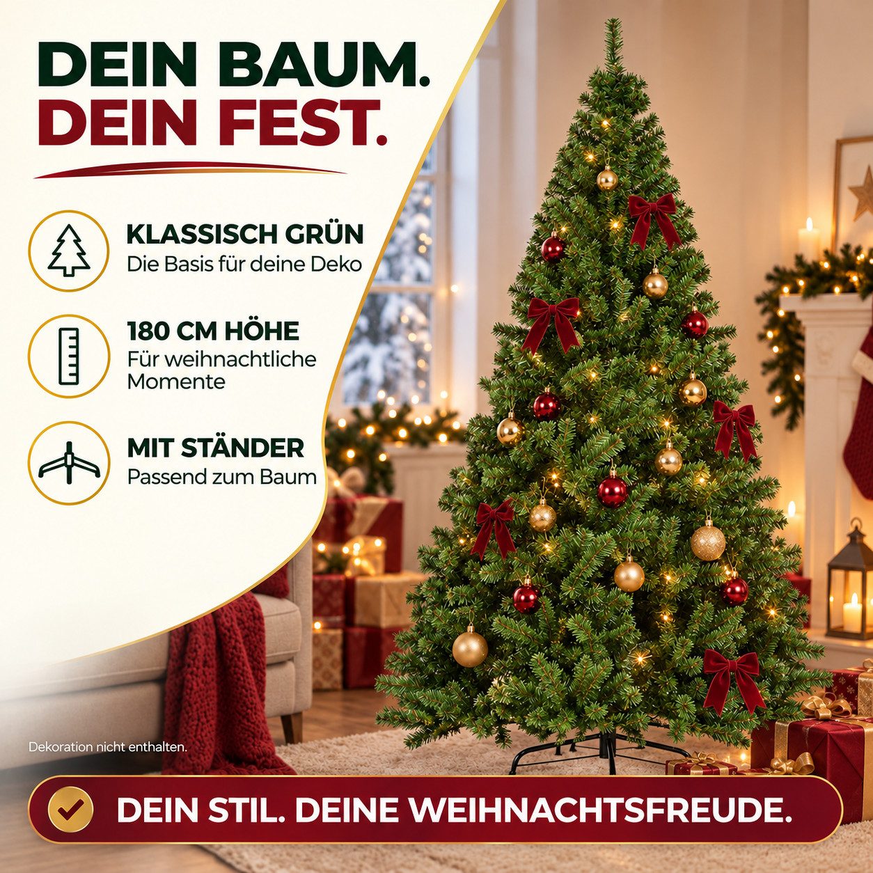TK Gruppe Künstlicher Weihnachtsbaum Künstlicher Weihnachtsbaum, grün, 180 cm, Classic oder Premium – Bild 2 von 5