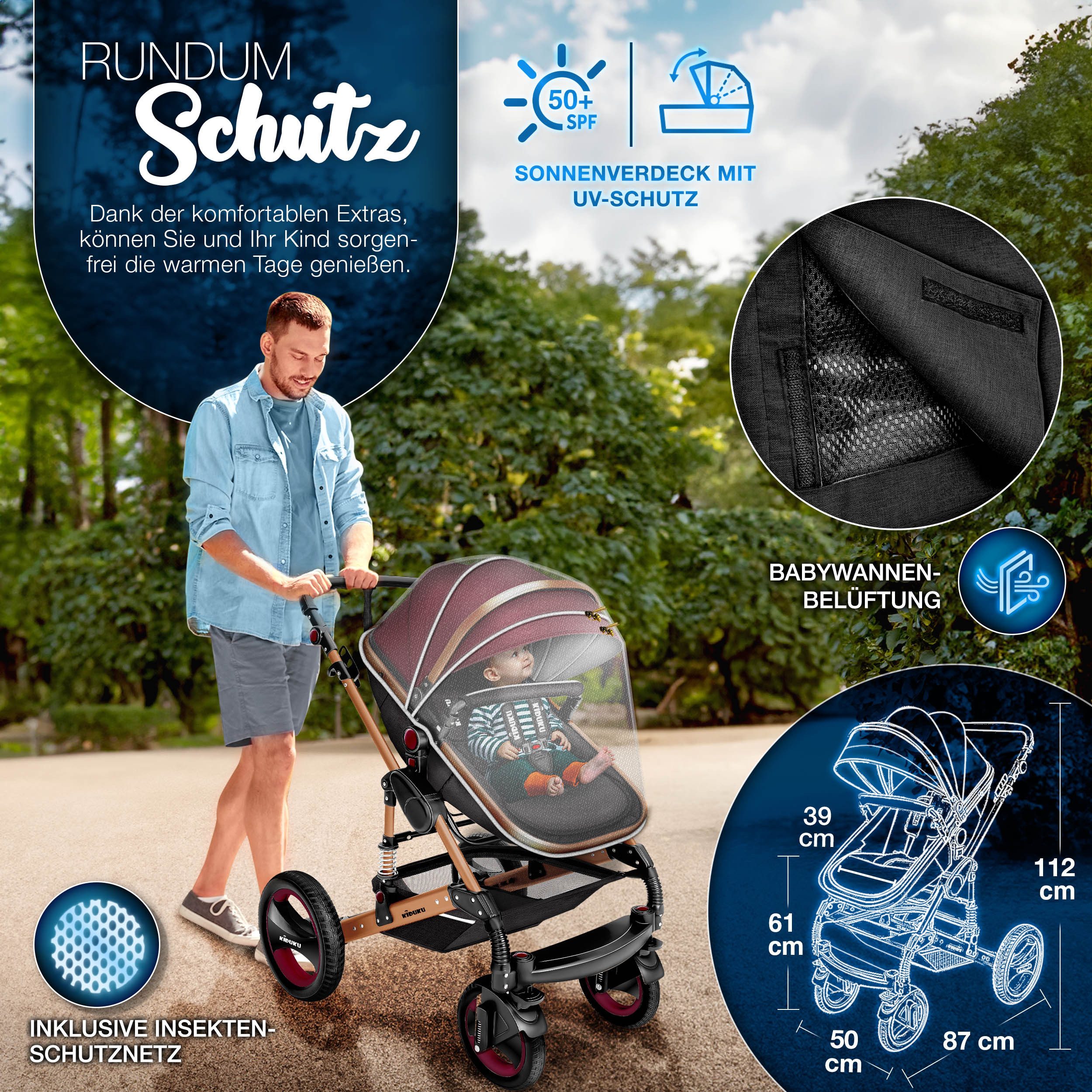 KIDUKU Kombi-Kinderwagen KIDUKU® 3 in 1 Kombi-Kinderwagen Buggy Reisebuggy inkl. Auto- Babyscha, Kindertisch