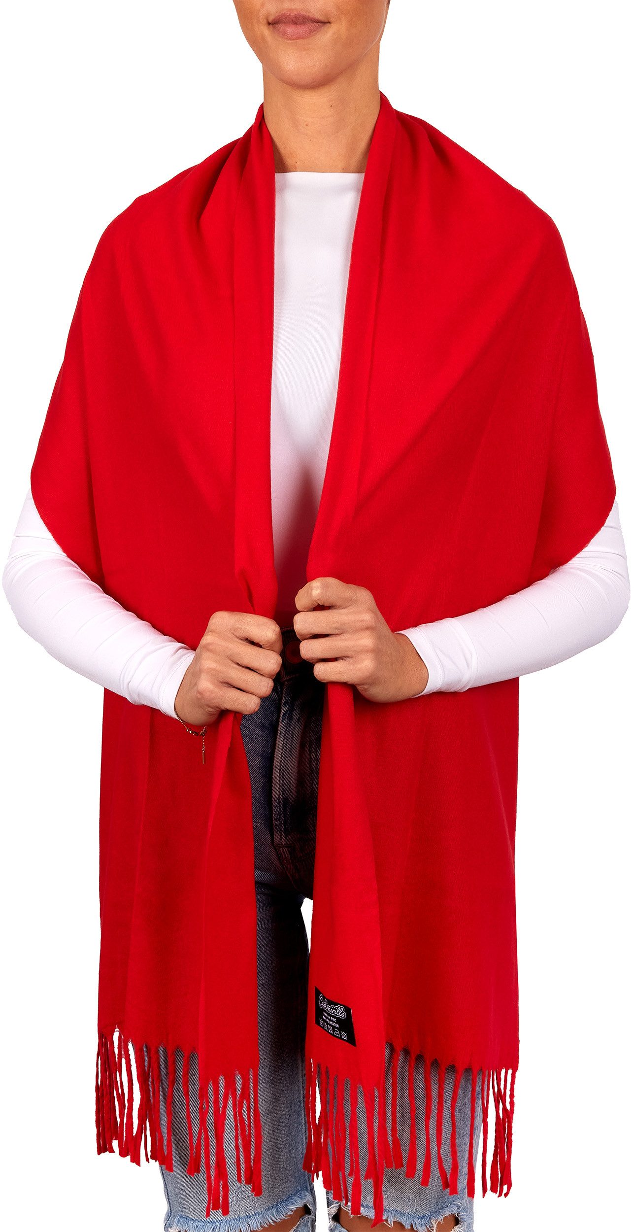 BRUBAKER Schal Cashmirillo Kuschelschal 30/40 x 180 cm Lang Leicht Warm Kuschelig, (Uni-Farben, 1-St. Herbst und Winterschal), Stola Tuch Schal mit Fransen für Damen und Herren