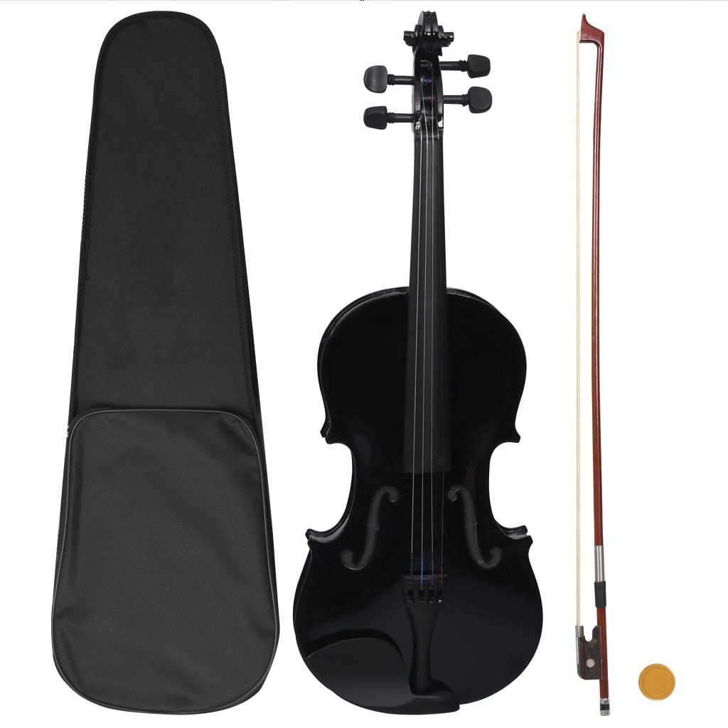 vidaXL Violine Violine Komplettset mit Bogen und Kinnstütze Schwarz 4/4