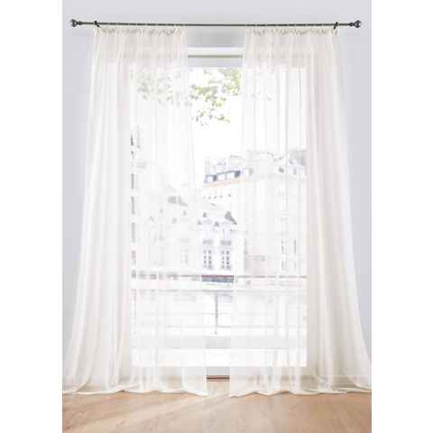 Gardine Voile 2-teiliges Vorhänge Set, DecoHome24, Kräuselband (2 St), halbtransparent, Store, Voile