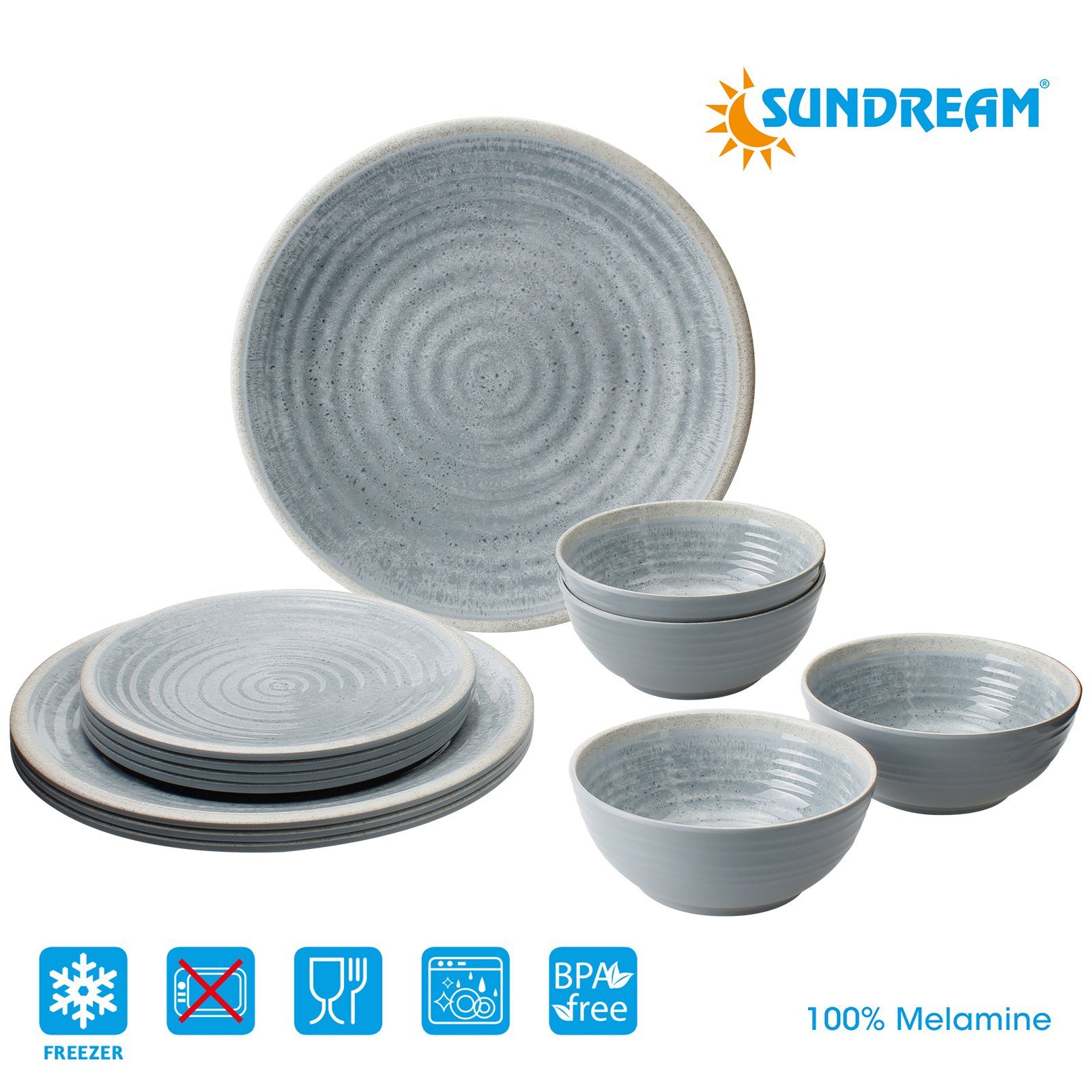 Sundream Geschirr-Set SUNDREAM Mirage Camping Melamin Geschirr (12, 16, 36-Teile), Leicht (12-tlg)