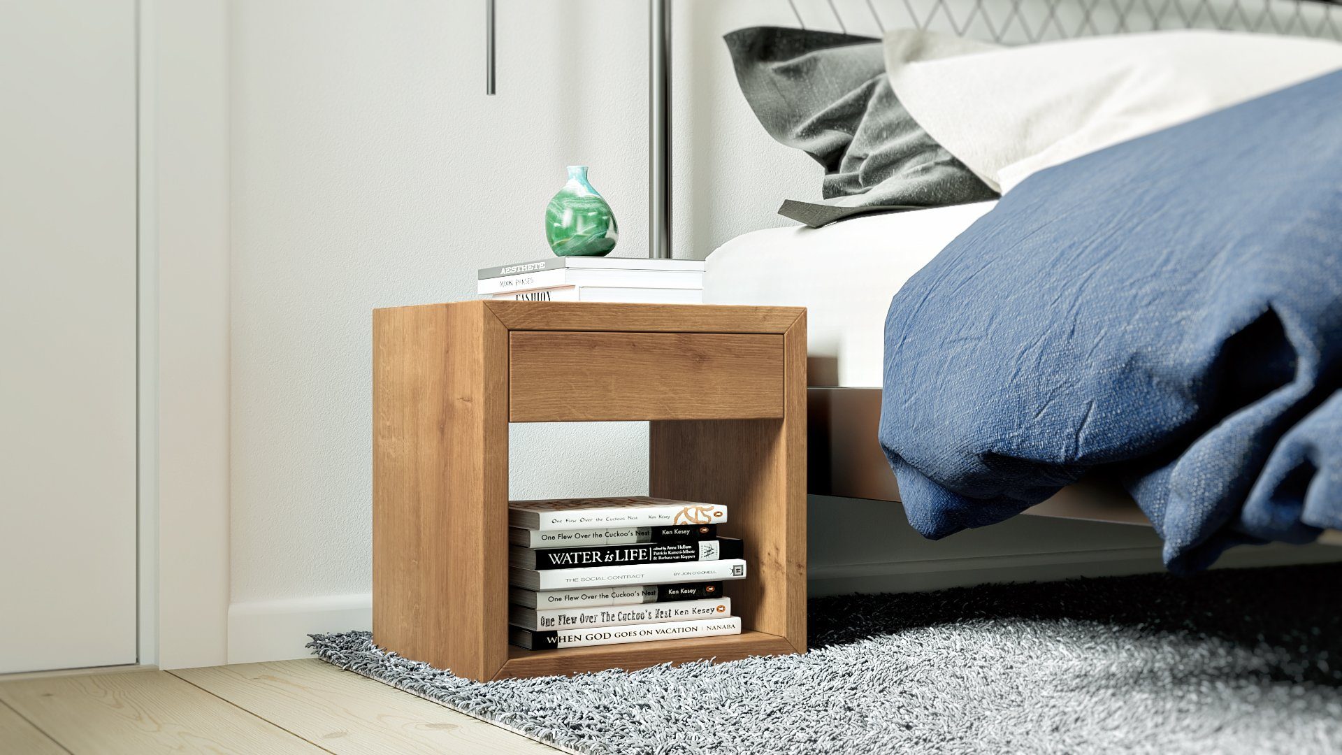 Woodek Design Nachttisch 2er-Set Würfel HUGO, grifflose Nachtkommode, H39 x günstig online kaufen