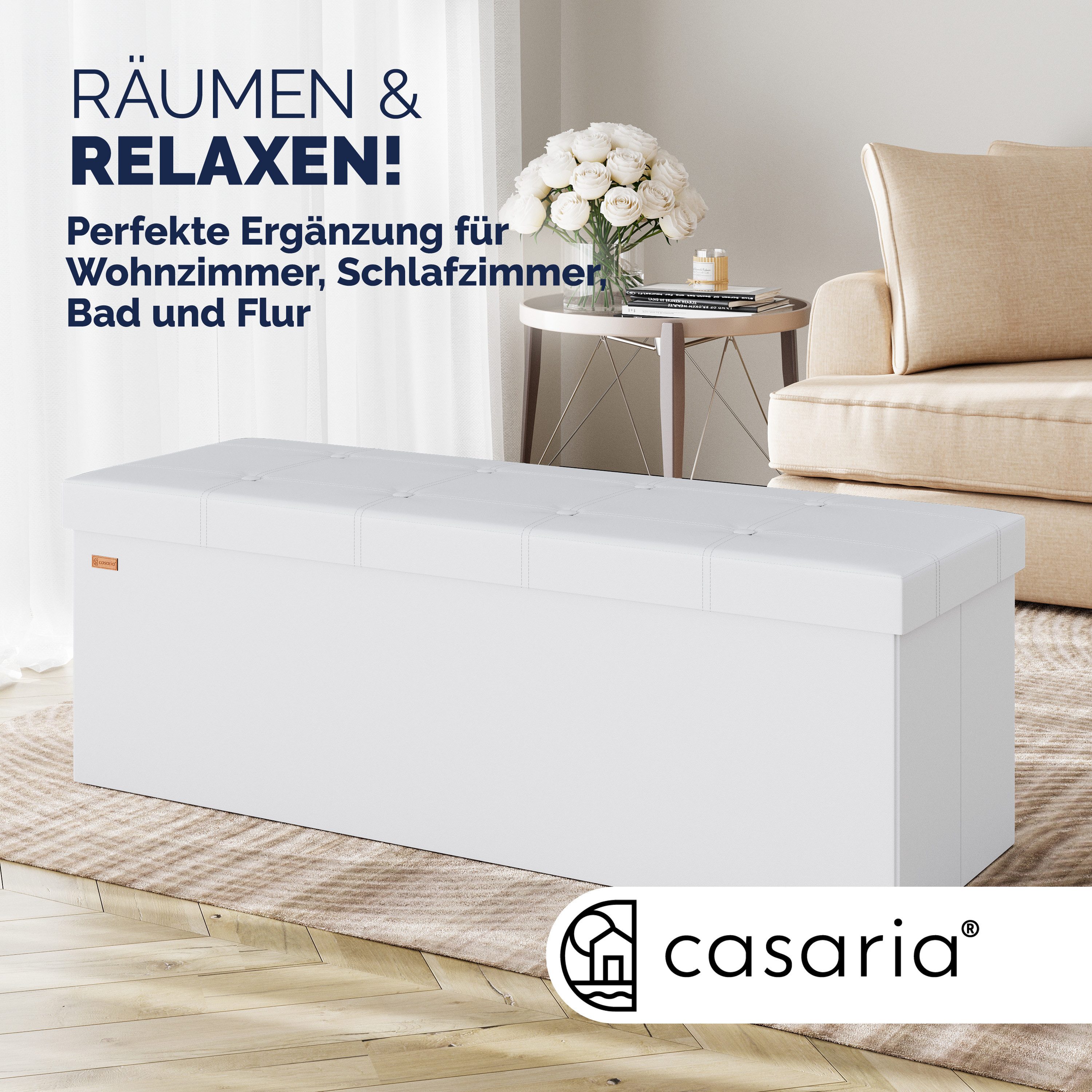 Casaria Sitzbank, mit Stauraum 115x40x40cm Faltbar 130 L Gepolstert Deckel Kunstleder