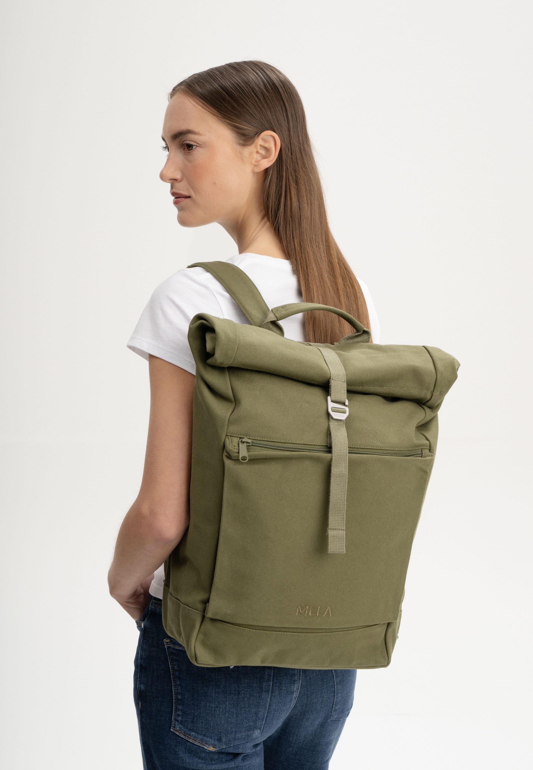 MELA Rucksack Rucksack Style AMAR, Veganer Rolltop mit erweiterbaren Volumen