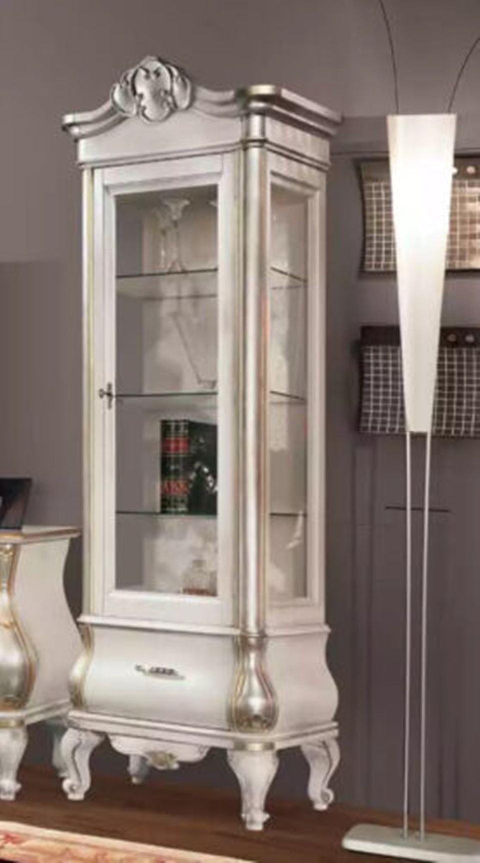 JVmoebel Vitrine Luxuriöser Holzschrank mit Glas Klassische Weiße Möbel (1-St., Vitrine) Made in Italy