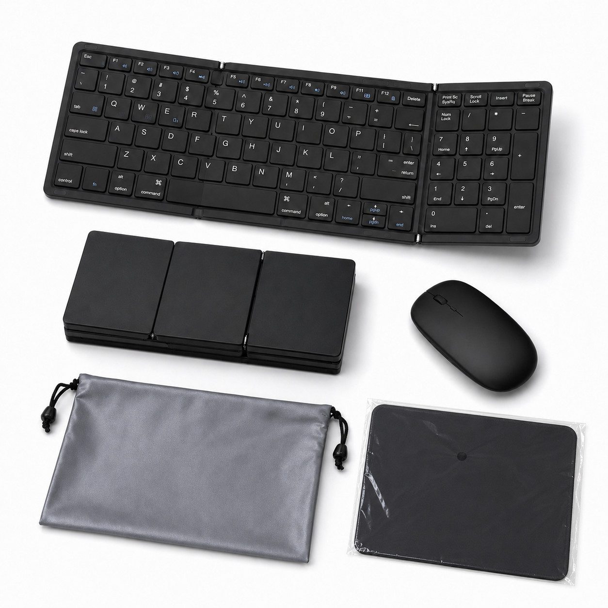 Tekoo Faltbare Bluetooth-Tastatur mit Maus, kabelloses Tastatur-Set Tastatur- und Maus-Set, (Tastatur-Maus-Set, 4-teiliges Set), Multi-Device-Verbindung für bis zu 3 Geräte