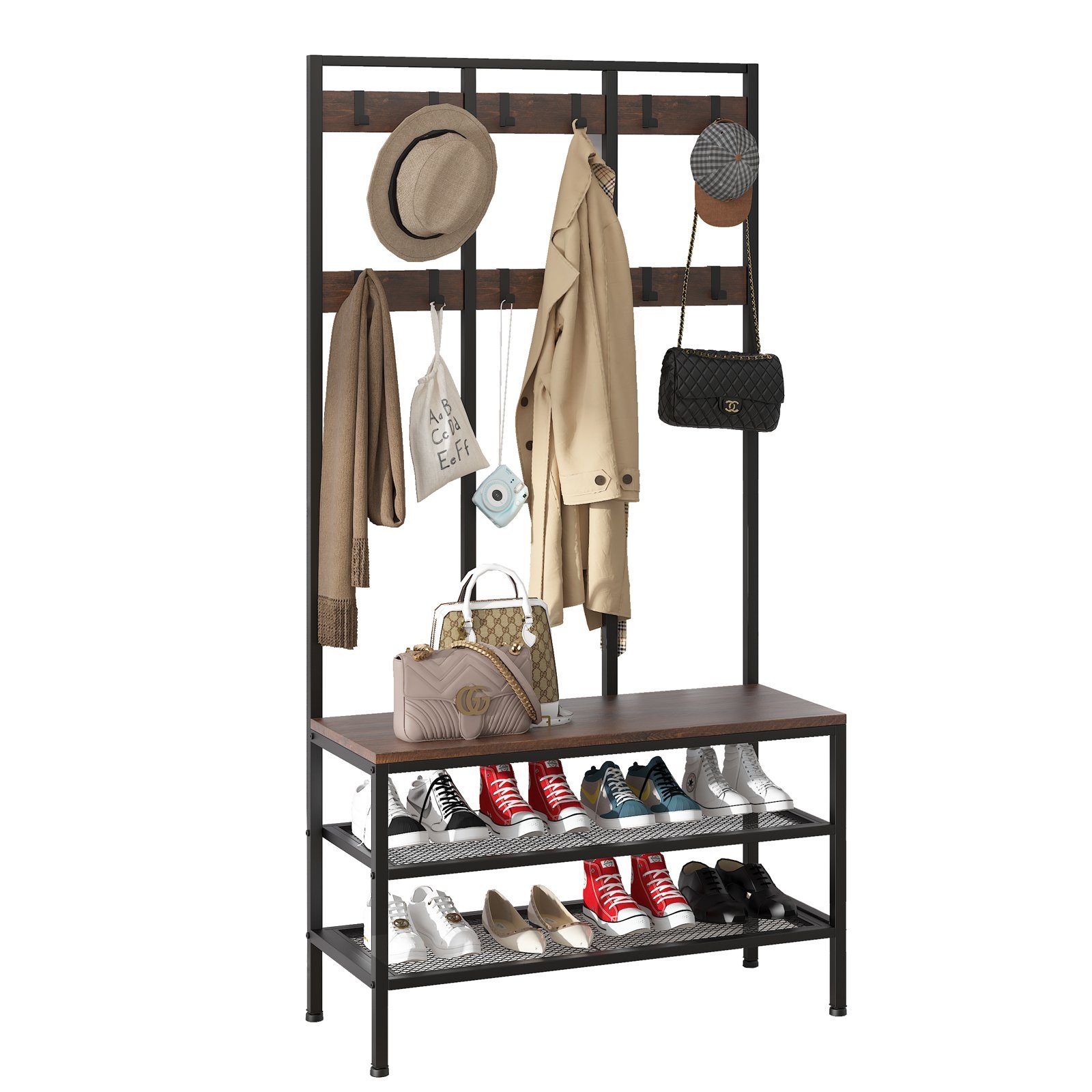 YOLEO Garderobenständer Garderobe mit Sitzfläche und Schuhregal 100x40x184c günstig online kaufen