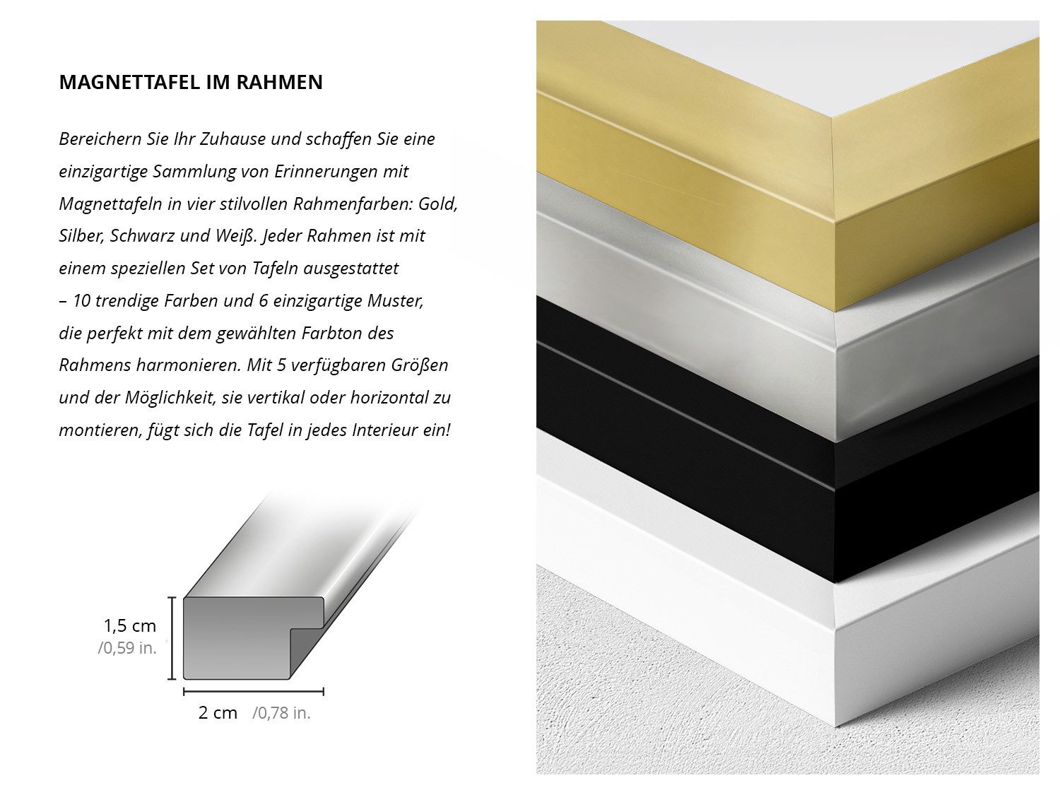 Tulup Magnettafel mit schwarzem Rahmen, einfarbigen Farben, für das Homeoffice, Magnetisches Memoboard Dekorative für Erinnerungen – Bild 5 von 5