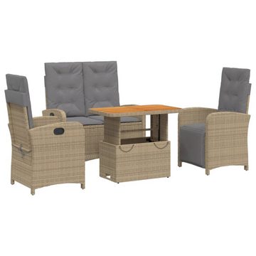 vidaXL Garten-Essgruppe 4-tlg. Garten-Essgruppe mit Kissen Beige Poly Rattan, (4-tlg)