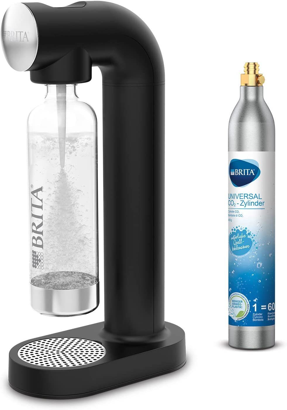BRITA Wassersprudler sodaONE Trinkwassersprudler inkl. 1 PET-Flasche & CO2 Zylinder Set, Kohlensäure Sprudelwasser